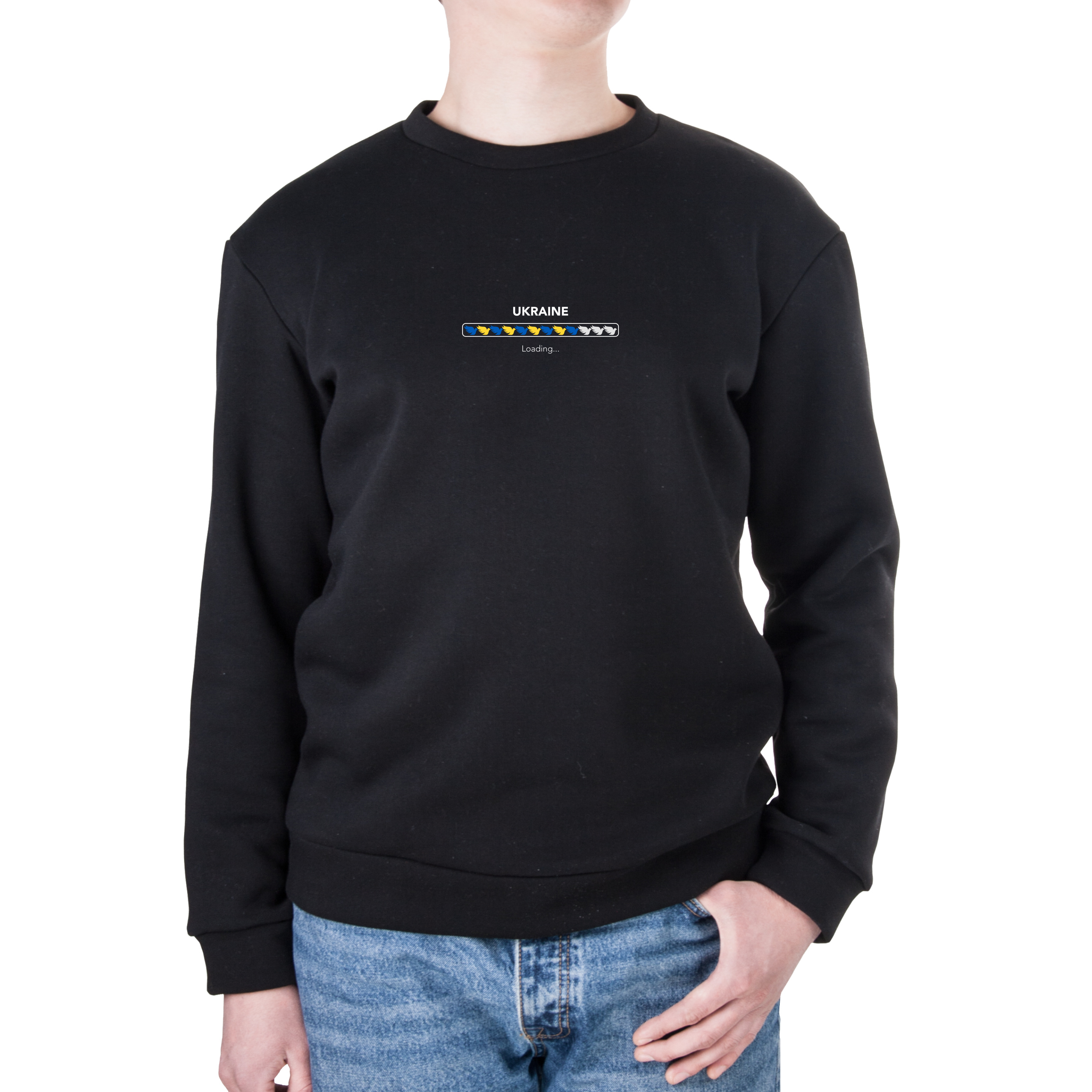 Свитшот унисекс трёхнитка с начёсом черный Peace for Ukraine loading M - фото 1 - Худи, свитшоты