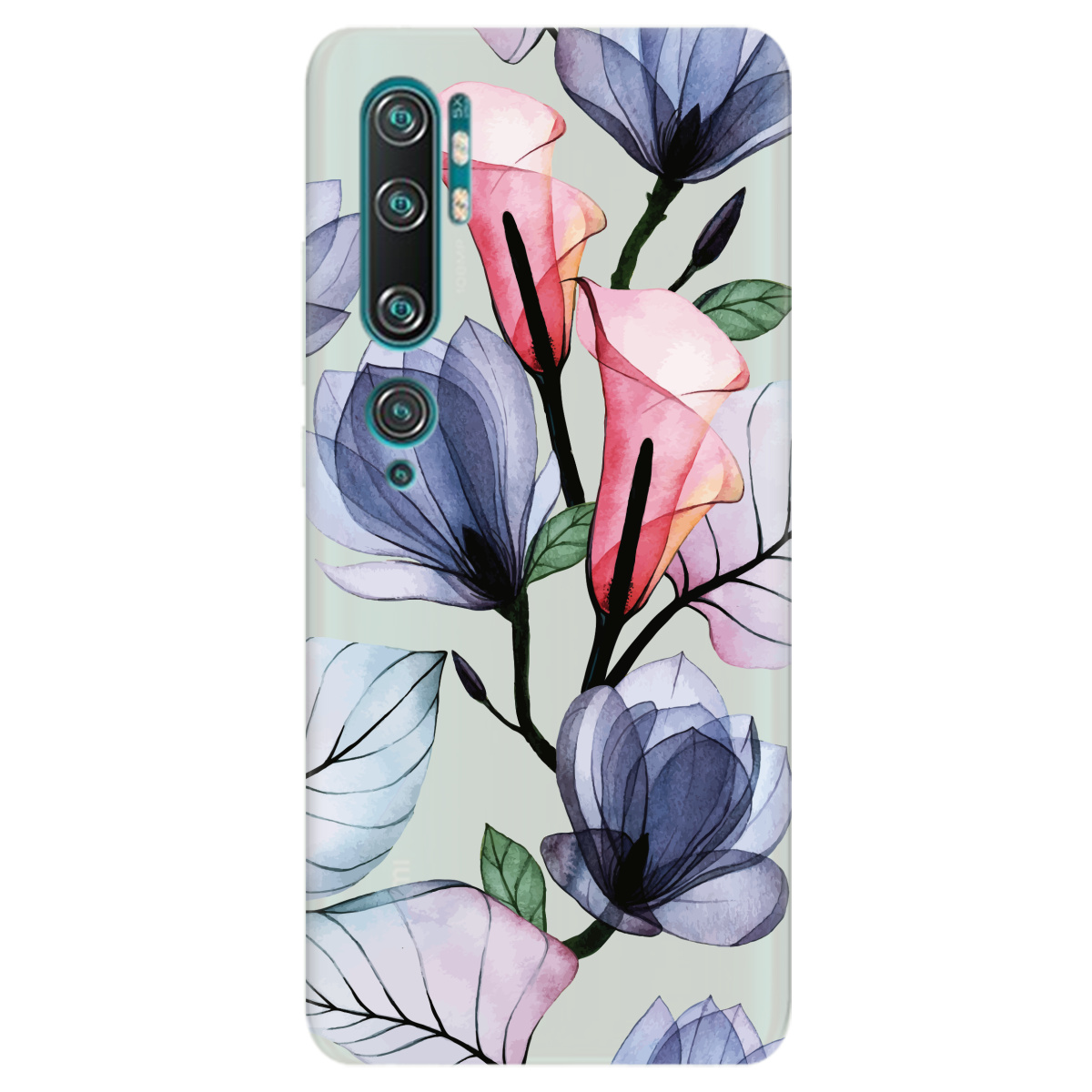 Чехол для Xiaomi Mi Note 10 Pro полупрозрачный матовый soft touch Tropical flowers - фото 1 - Чехлы для телефонов