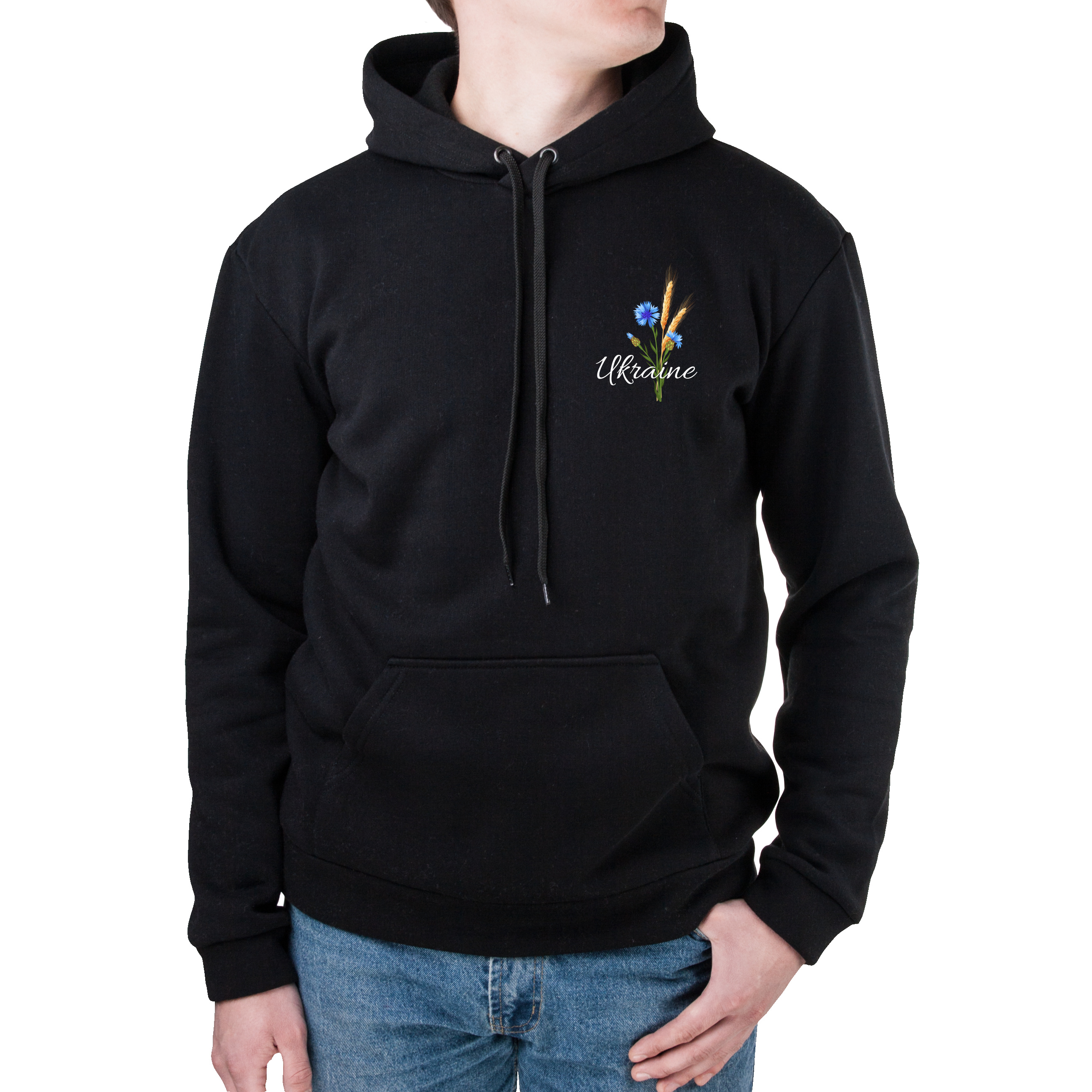 Худі з кишенею унісекс тринитка з начісом чорний Волошкова Україна XXXL - фото 1 - Худі, світшоти