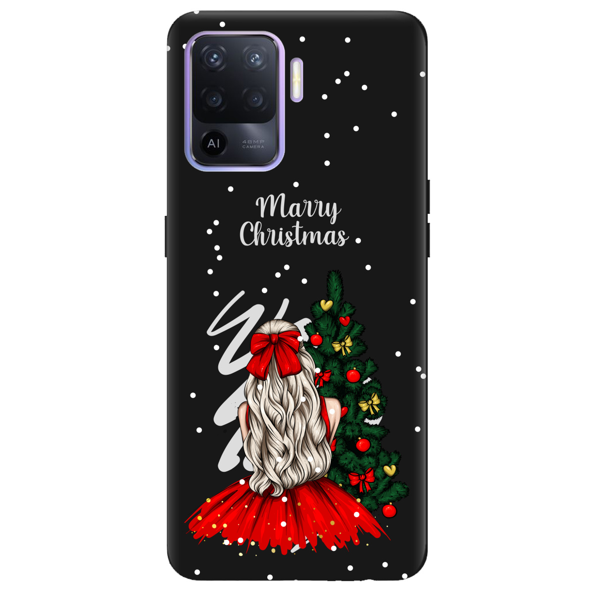 Чехол для Oppo Reno 5 Lite черный матовый soft touch Beautiful christmas - фото 1 - Чехлы для телефонов