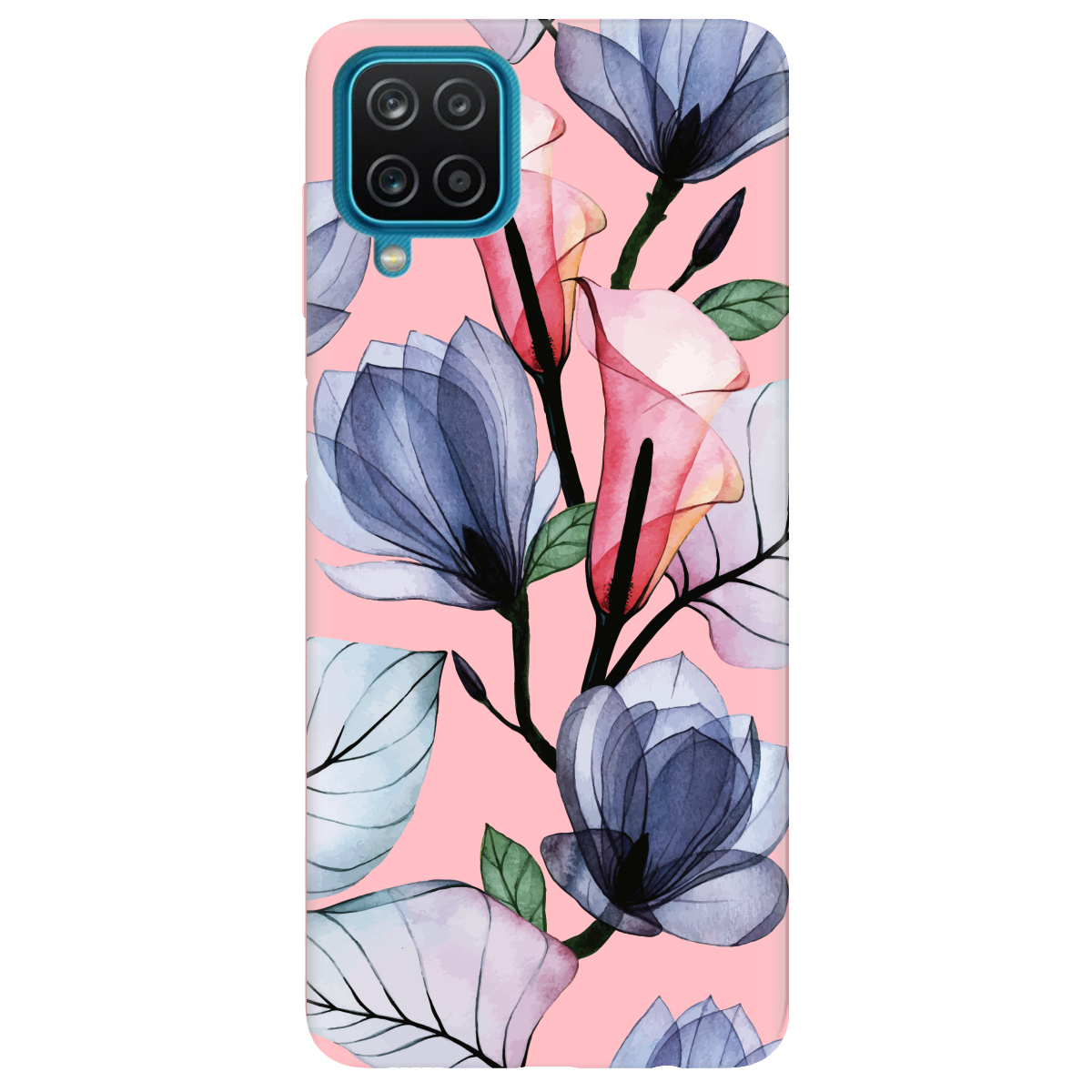 Чохол для Samsung Galaxy A12 5G ніжно-рожевий матовий soft touch Tropical flowers - фото 1 - Чохли для телефонів