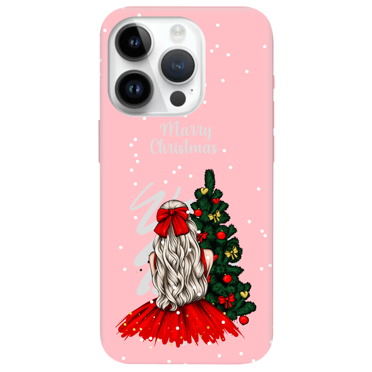 Чохол для Apple iPhone 14 Pro Max ніжно-рожевий матовий soft touch Beautiful christmas - фото 1 - Чохли для телефонів