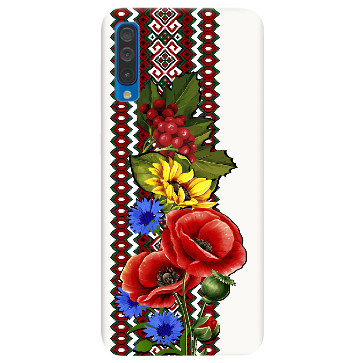 Чехол для Samsung Galaxy A30s белый матовый soft touch Ukraine ornament - фото 1 - Чехлы для телефонов