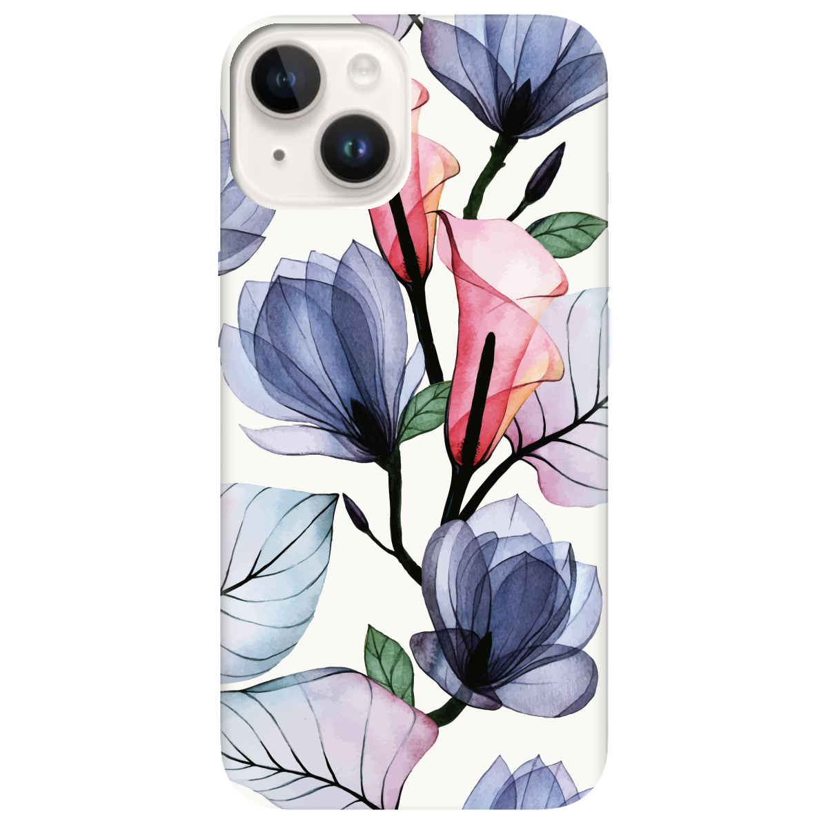 Чехол для Apple iPhone 14 Plus белый матовый soft touch Tropical flowers - фото 1 - Чехлы для телефонов