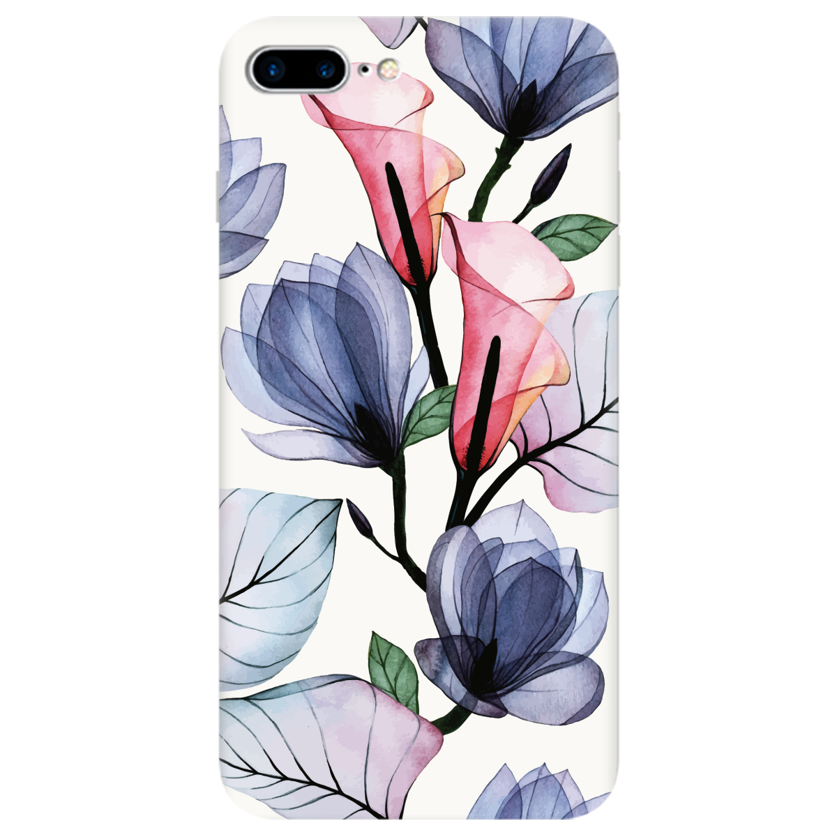 Чохол для Apple iPhone 8 Plus Білий матовий soft touch Tropical flowers - фото 1 - Чохли для телефонів