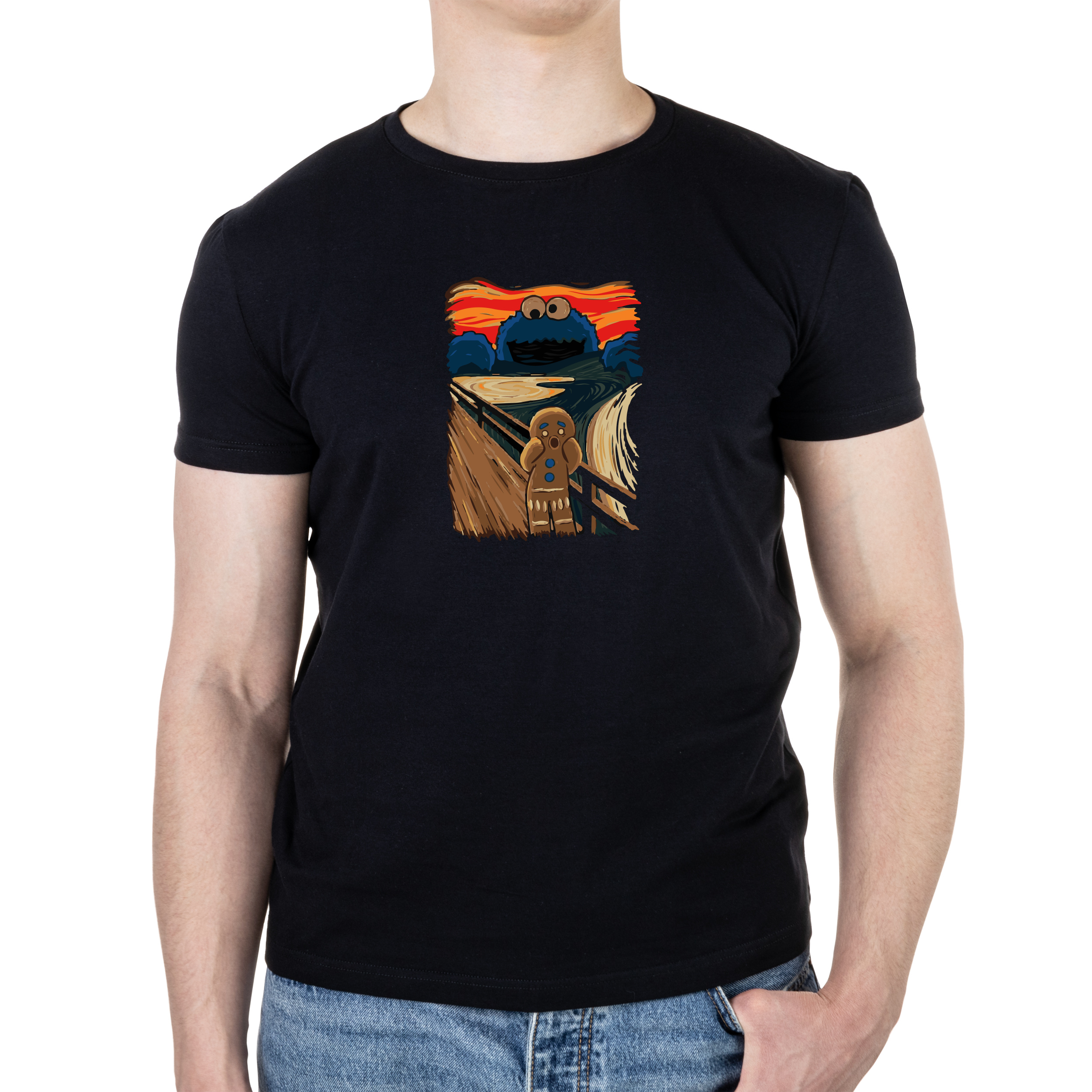 Футболка мужская черная хлопок/эластан А4 размера Funky cookie XXL - фото 1 - Футболки