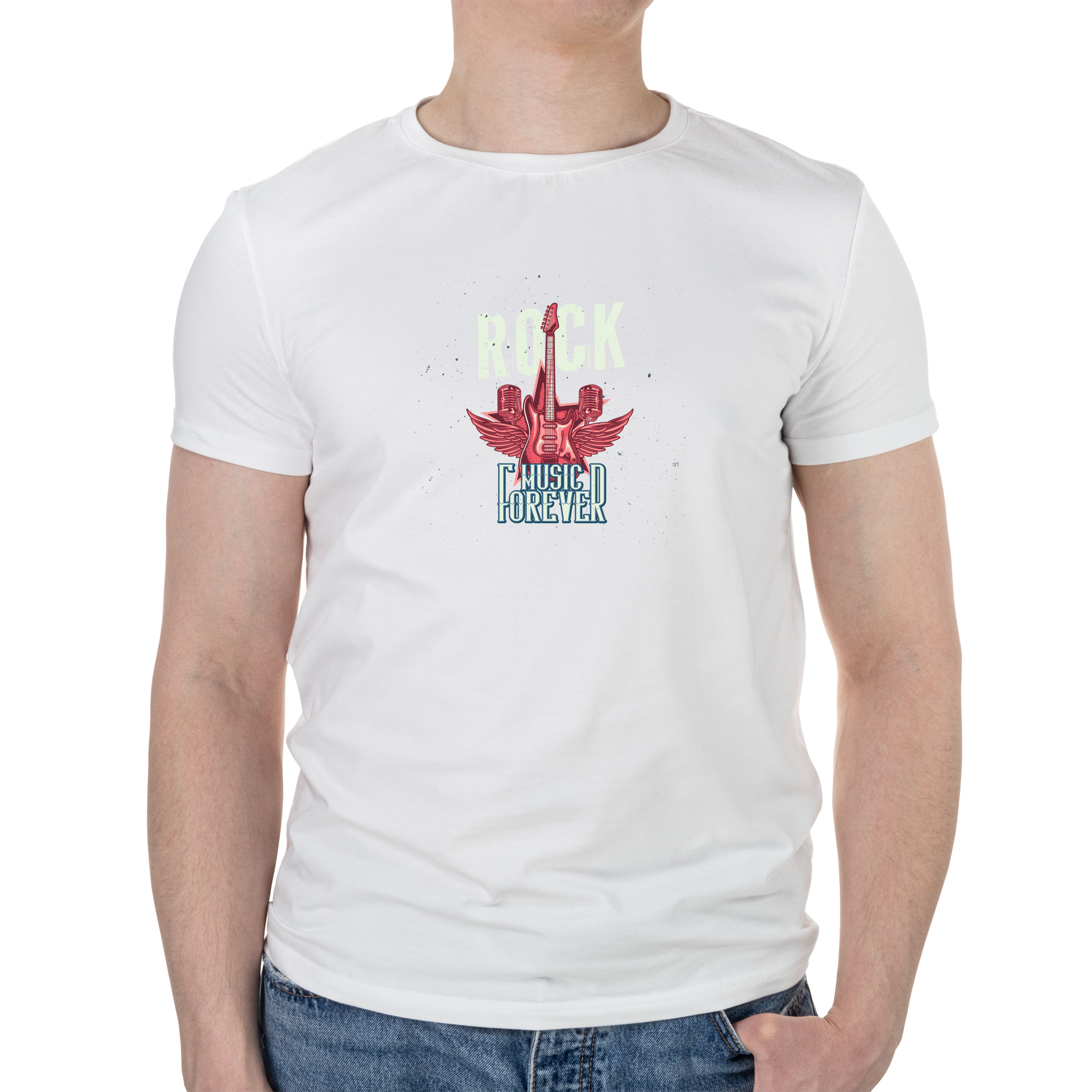 Футболка чоловіча біла бавовна/еластан А4 розміру Music forever L - фото 1 - Футболки