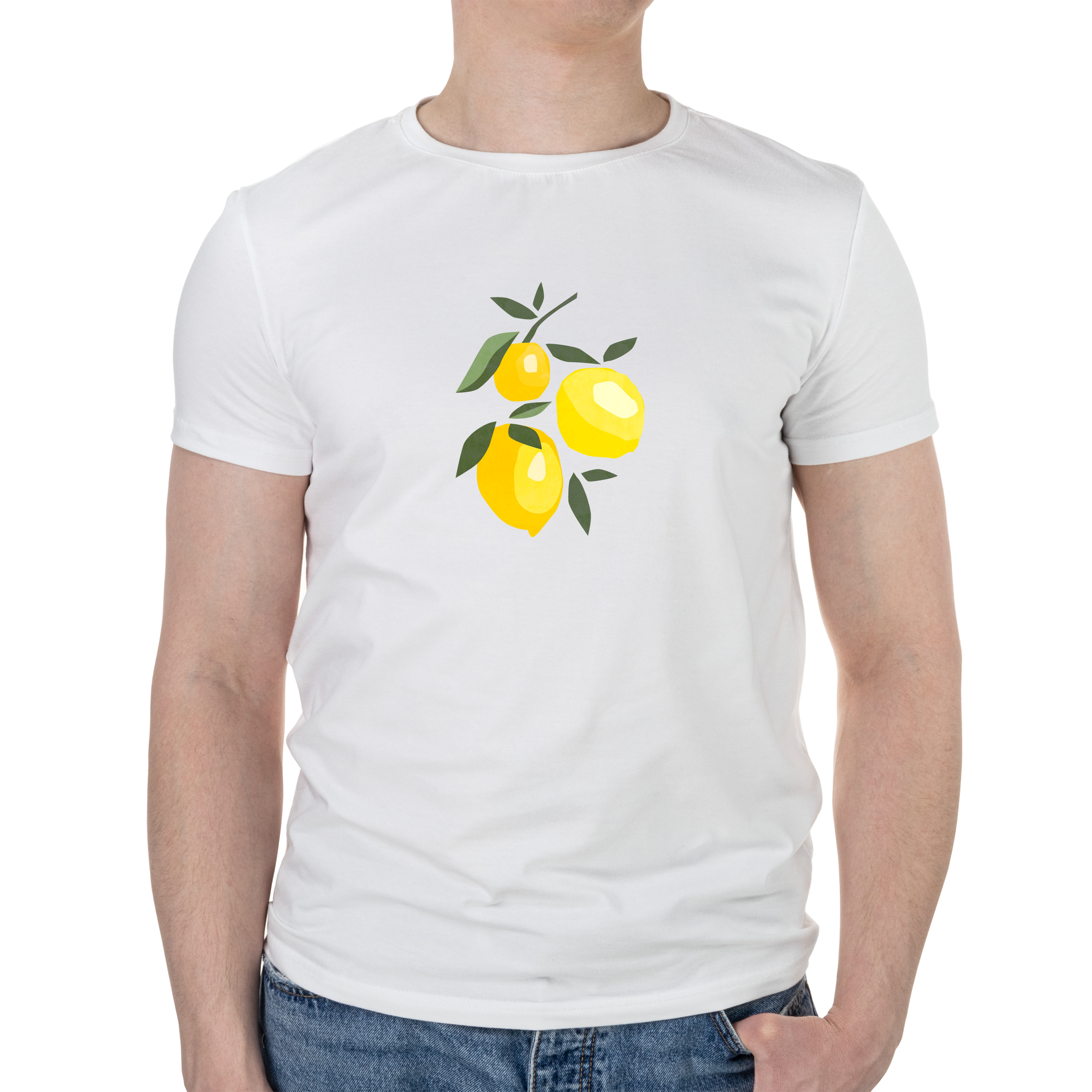 Футболка мужская белая хлопок/эластан А4 размера Lemons S - фото 1 - Футболки