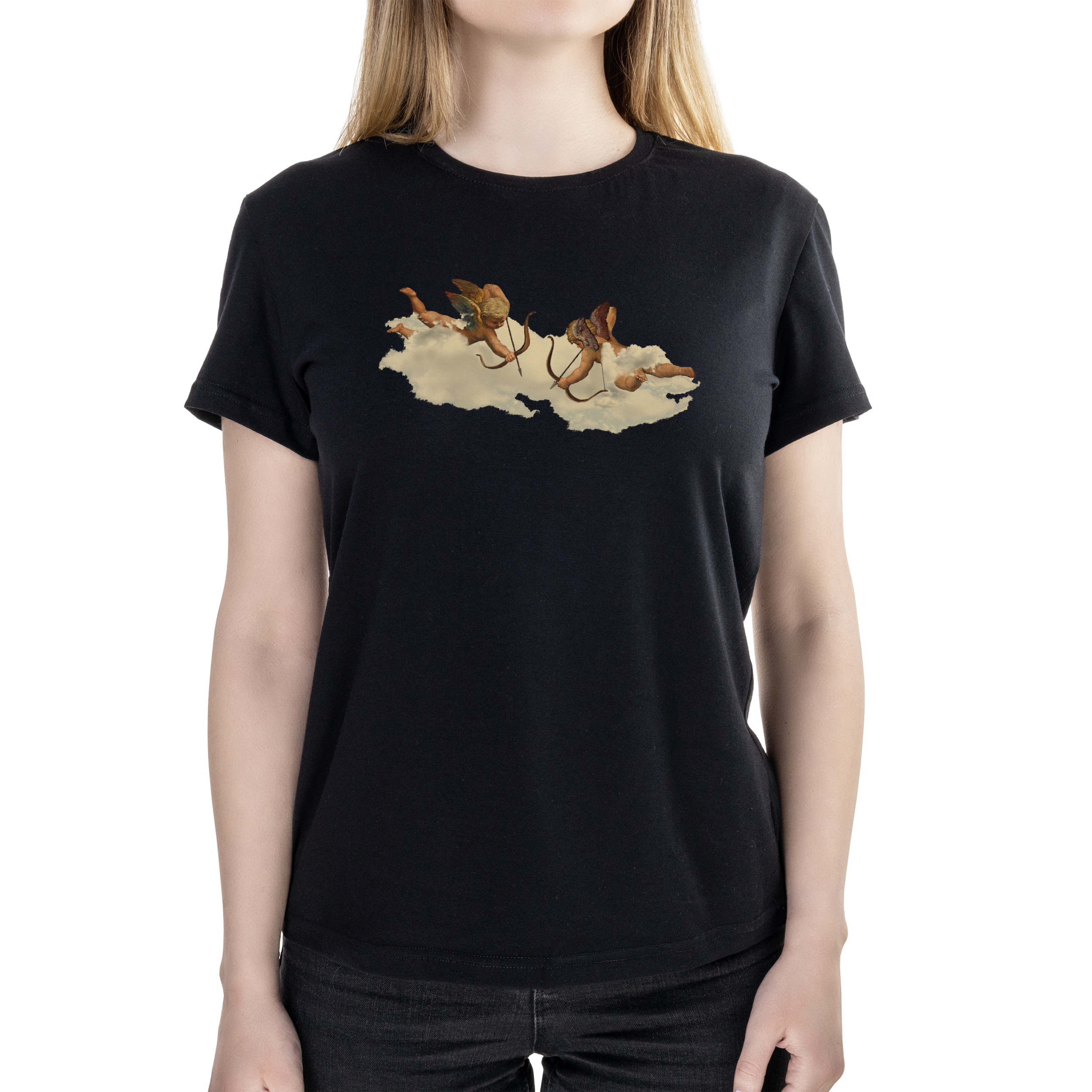 Футболка женская полуприталённая черная хлопок/эластан А4 размера Cupids XS - фото 1 - Футболки