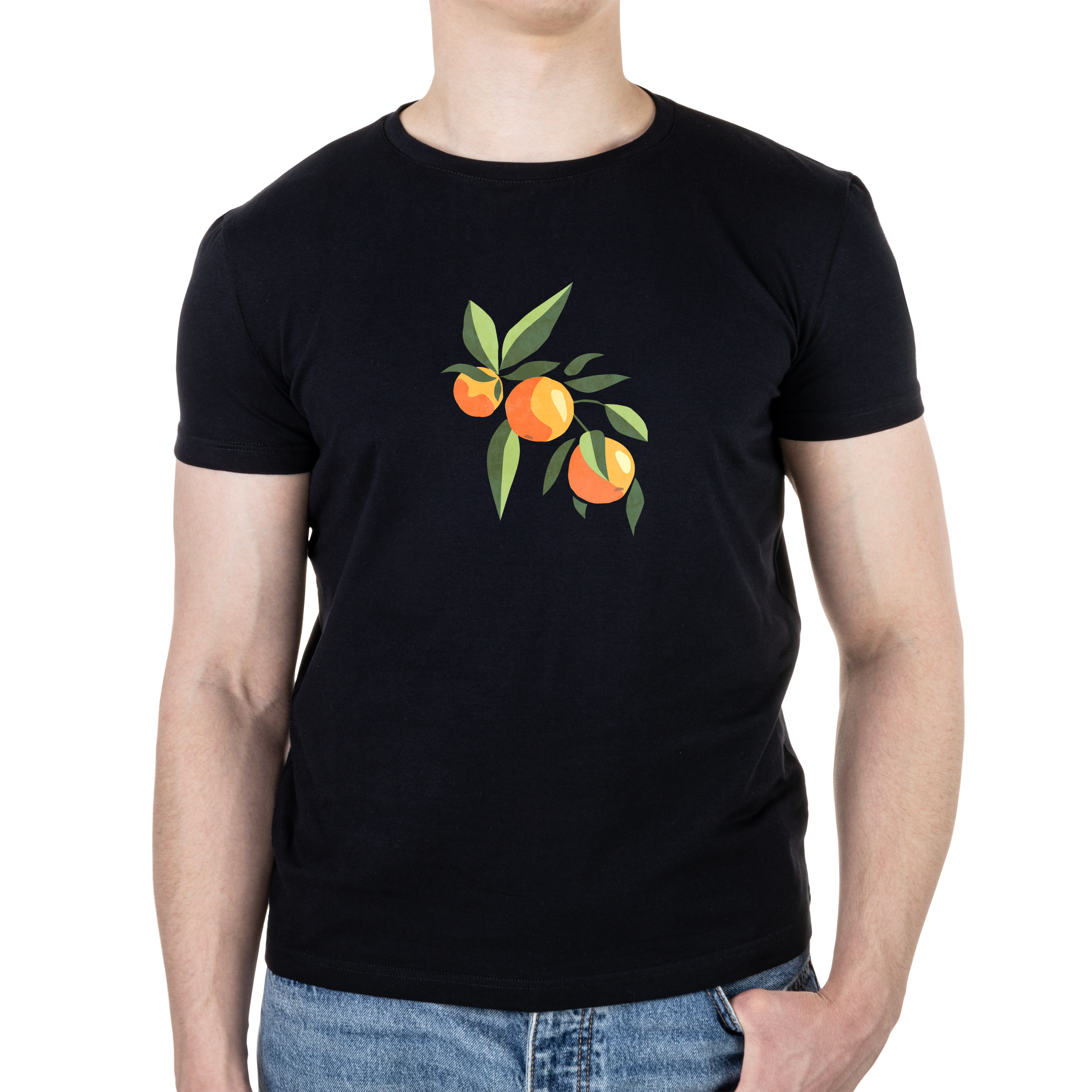 Футболка мужская черная хлопок/эластан А4 размера Oranges L - фото 1 Футболка мужская черная хлопок/эластан А4 размера Oranges L - фото 1 - Футболки