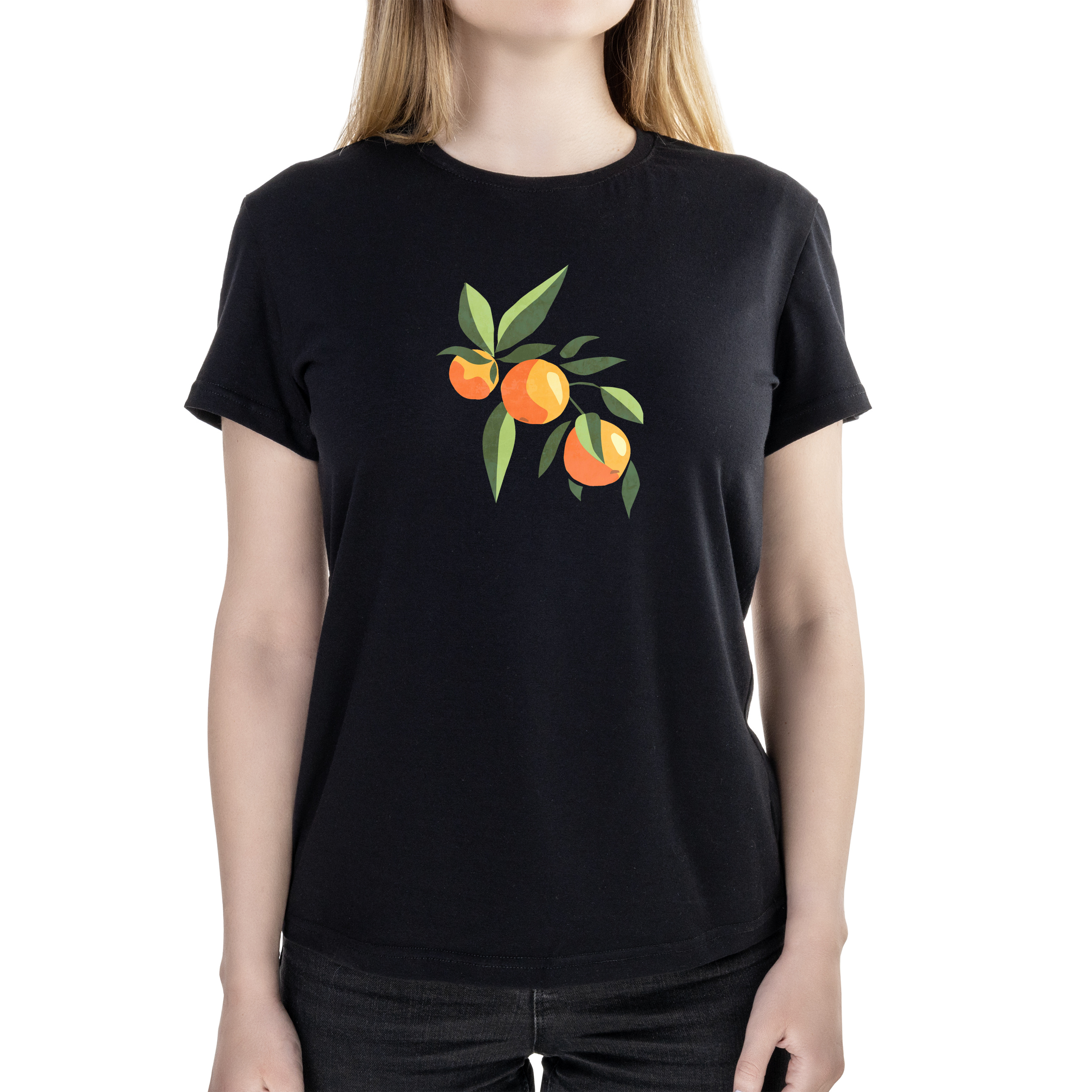 Футболка женская полуприталённая черная хлопок/эластан А4 размера Oranges XS - фото 1 - Футболки