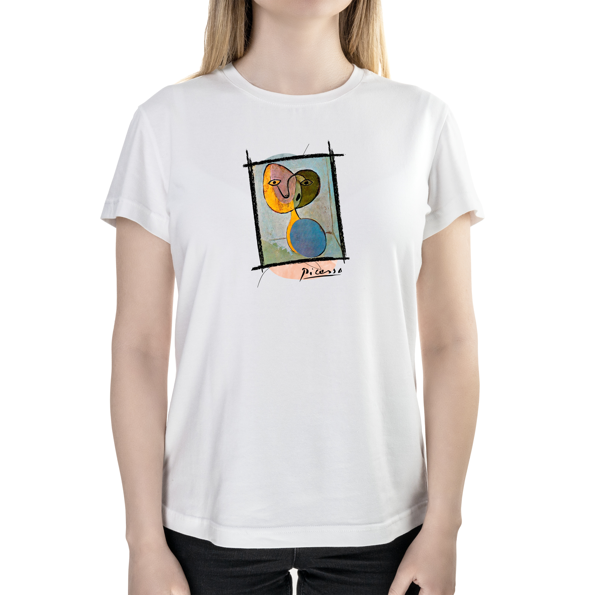 Футболка женская полуприталённая белая хлопок/эластан А4 размера Picasso XL - фото 1 - Футболки