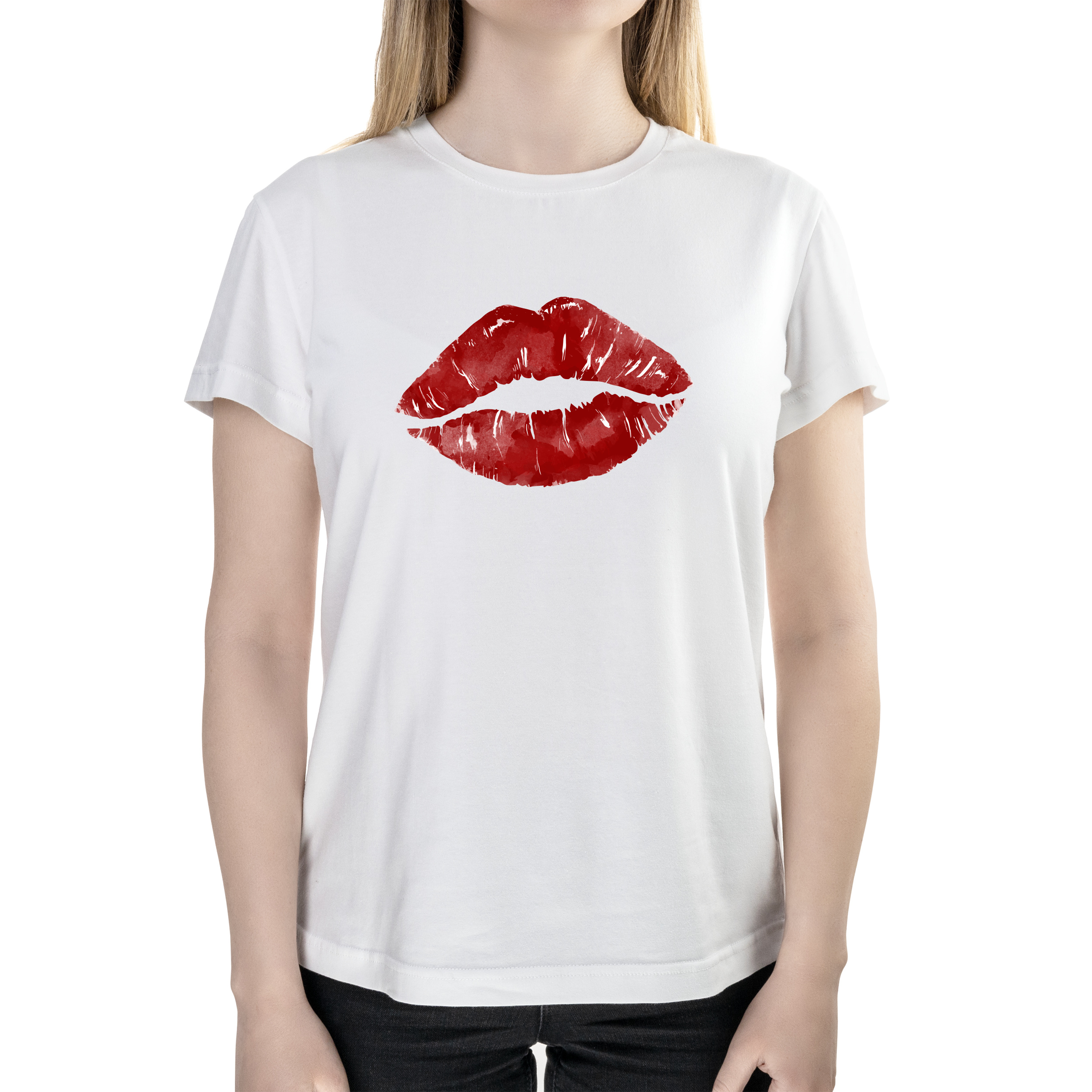 Футболка жіноча напівприталена біла бавовна/еластан А4 розміру Lips XL - фото 1 Футболка жіноча напівприталена біла бавовна/еластан А4 розміру Lips XL - фото 1 - Футболки
