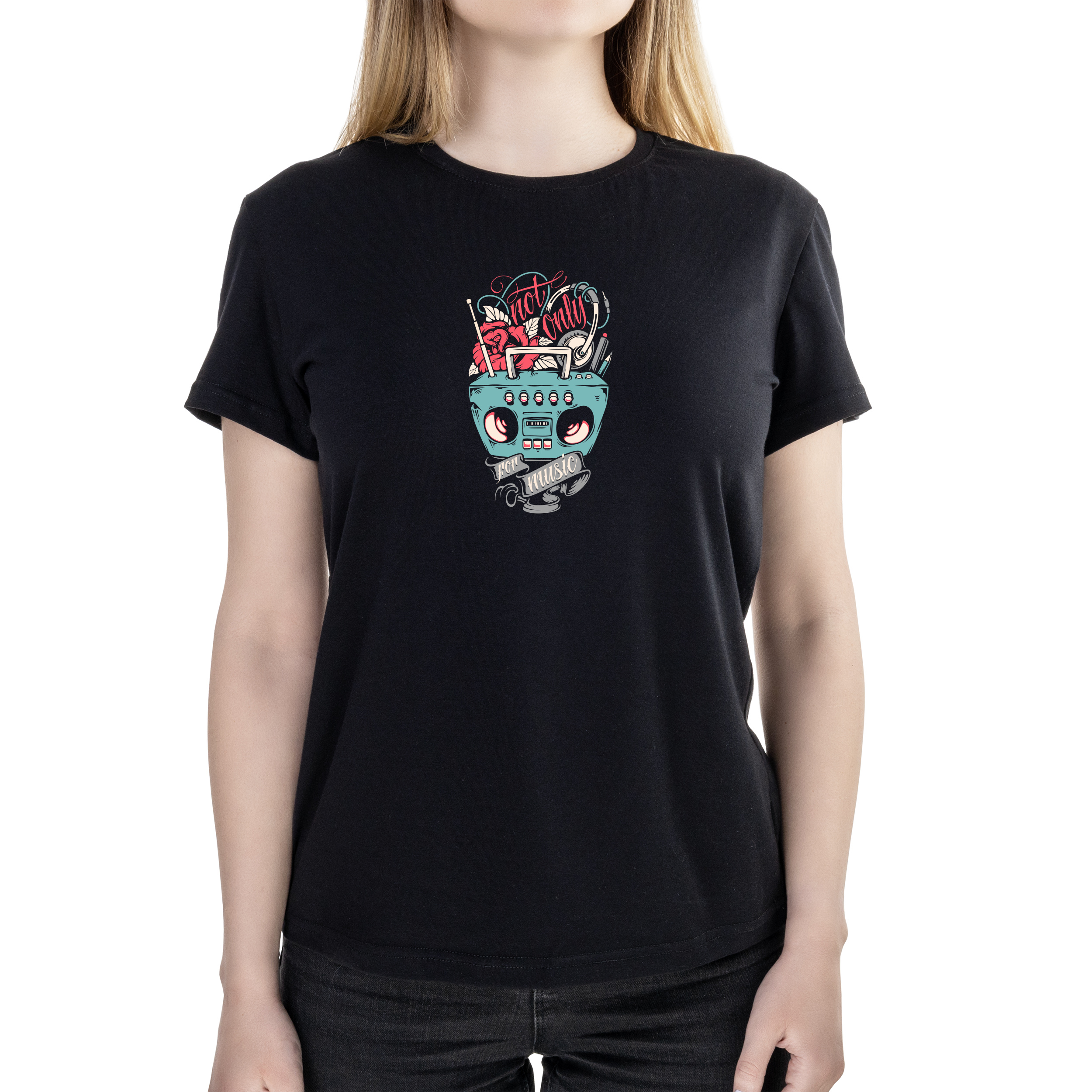 Футболка жіноча напівприталена чорна бавовна / еластан А4 розміру Not only for music XS - фото 1 Футболка жіноча напівприталена чорна бавовна / еластан А4 розміру Not only for music XS - фото 1 - Футболки