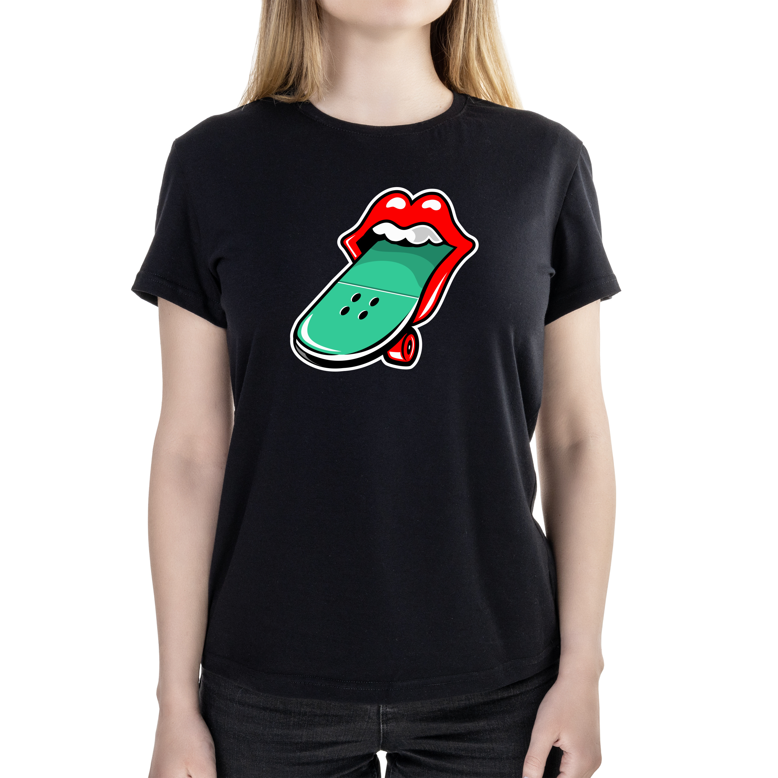 Футболка жіноча напівприталена чорна бавовна / еластан А4 розміру Skateboard XS - фото 1 - Футболки