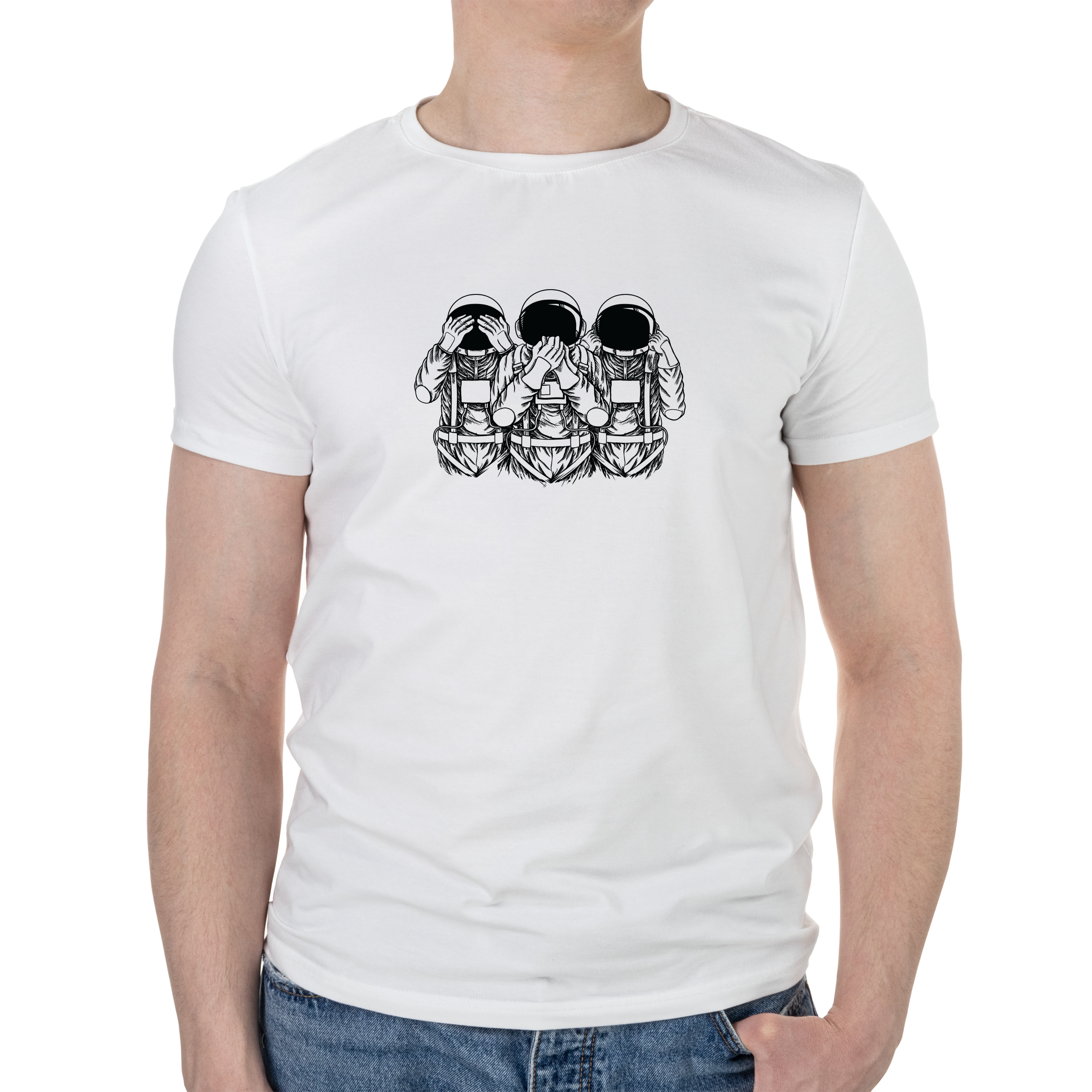 Футболка чоловіча біла бавовна/еластан А4 розміру Like monkeys M - фото 1 - Футболки