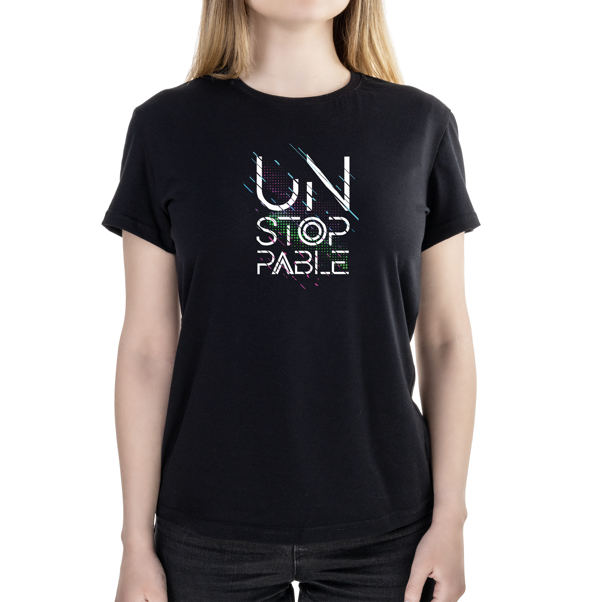 Футболка женская полуприталённая черная хлопок/эластан А4 размера Un stop pable S - фото 1 - Футболки