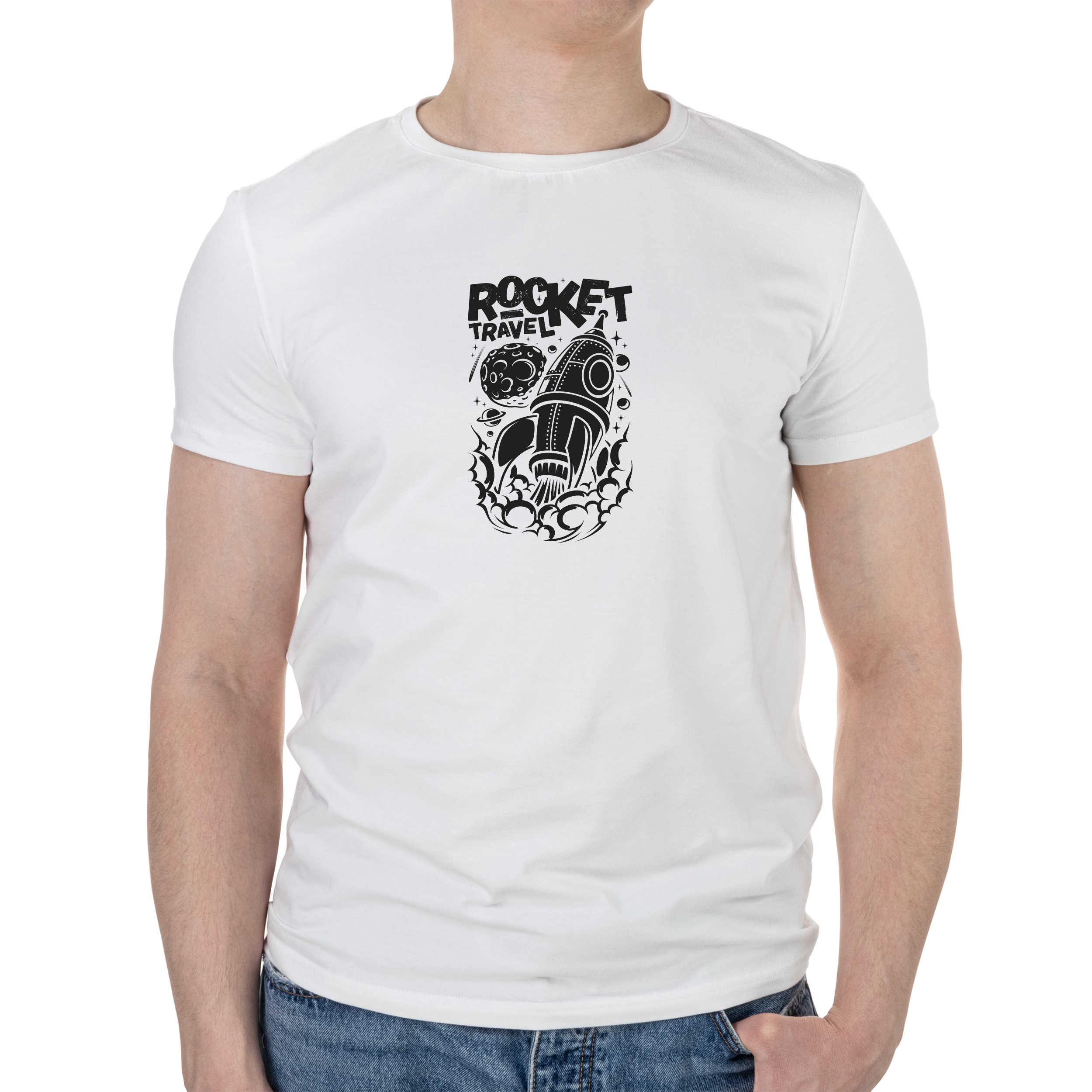 Футболка мужская белая хлопок/эластан А4 размера Black rocket travel XXL - фото 1 - Футболки