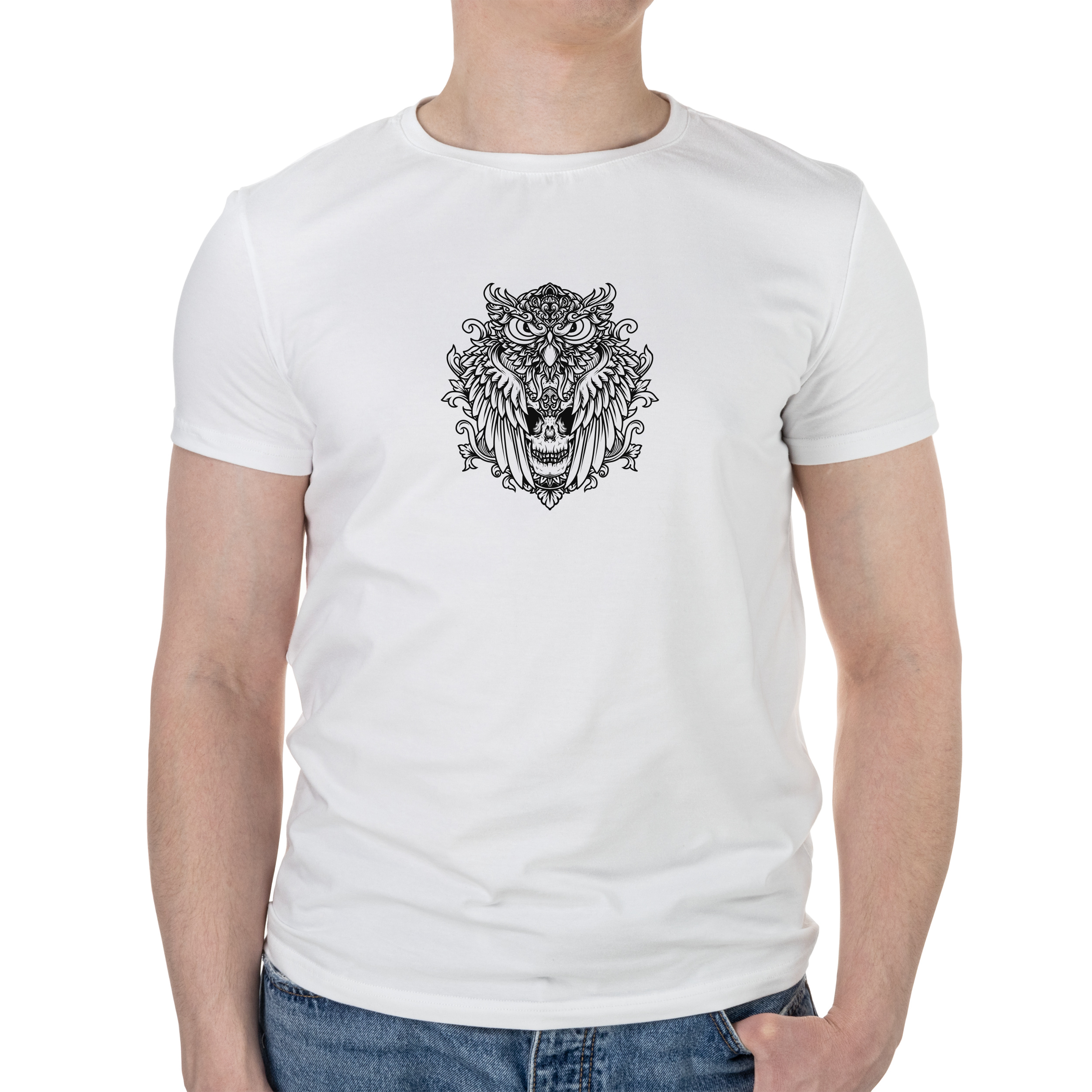 Футболка мужская белая хлопок/эластан А4 размера Owl XXL - фото 1 - Футболки