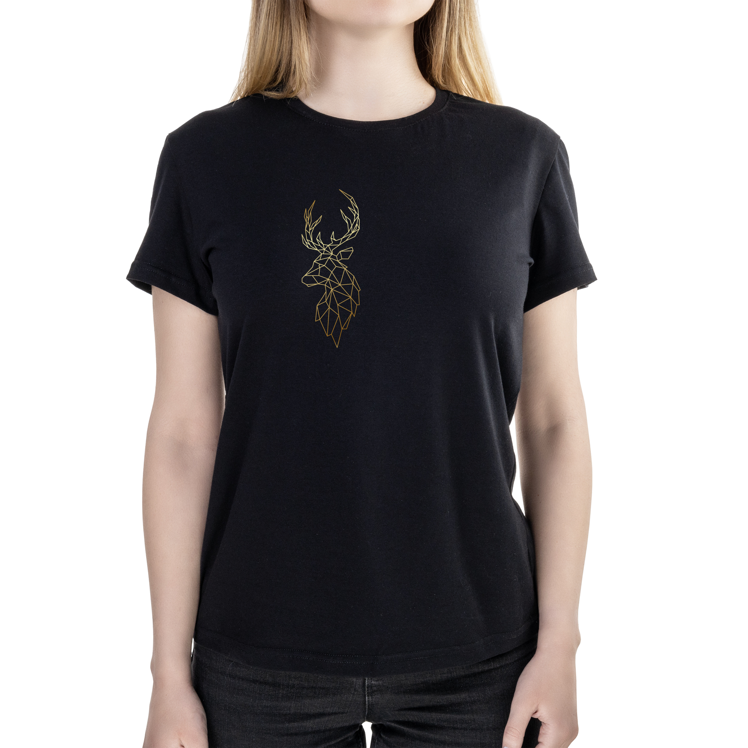 Футболка женская полуприталённая черная хлопок/эластан А4 размера Gold Deer M - фото 1 - Футболки