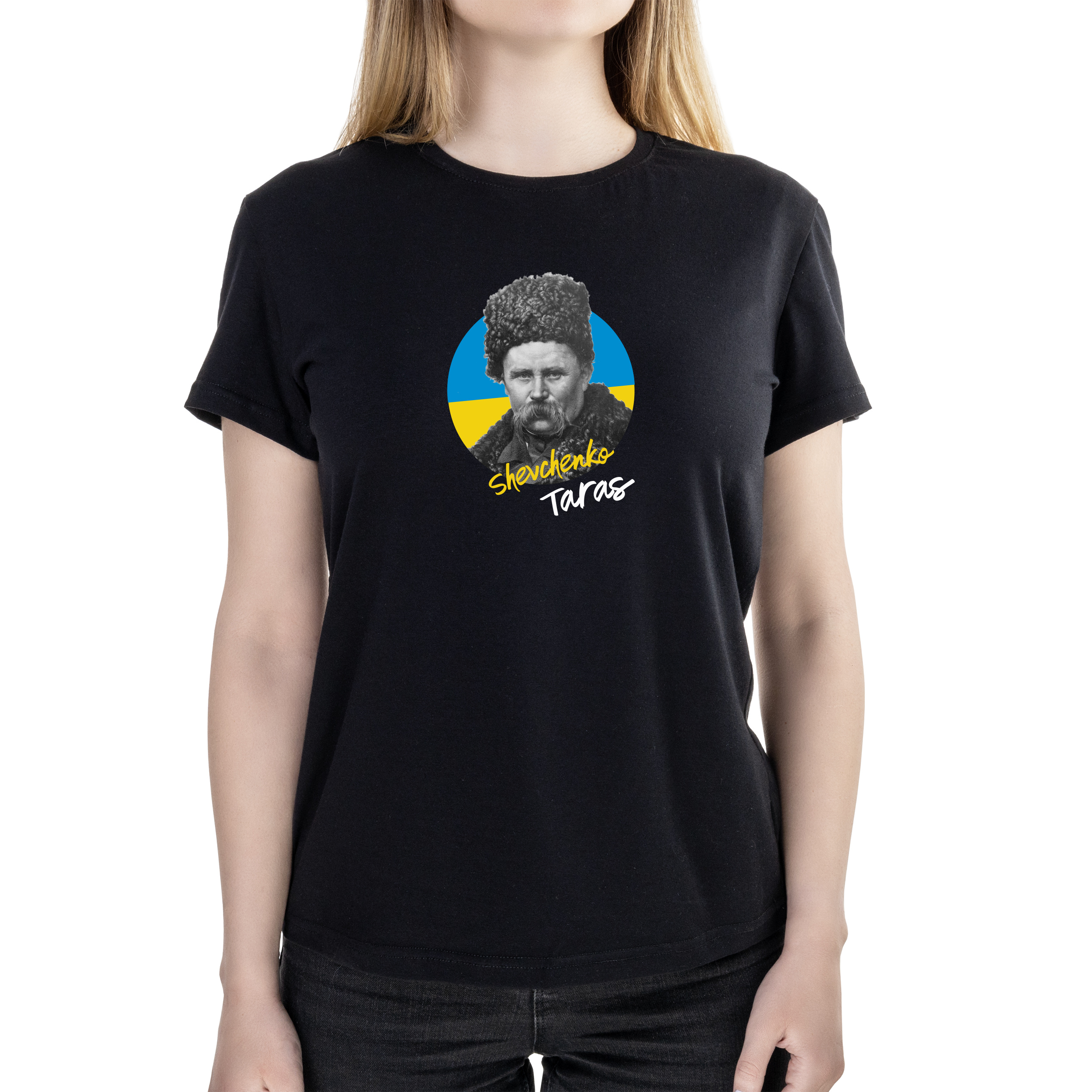 Футболка женская полуприталённая черная хлопок/эластан А4 размера Taras Shevchenko Black XS - фото 1 - Футболки