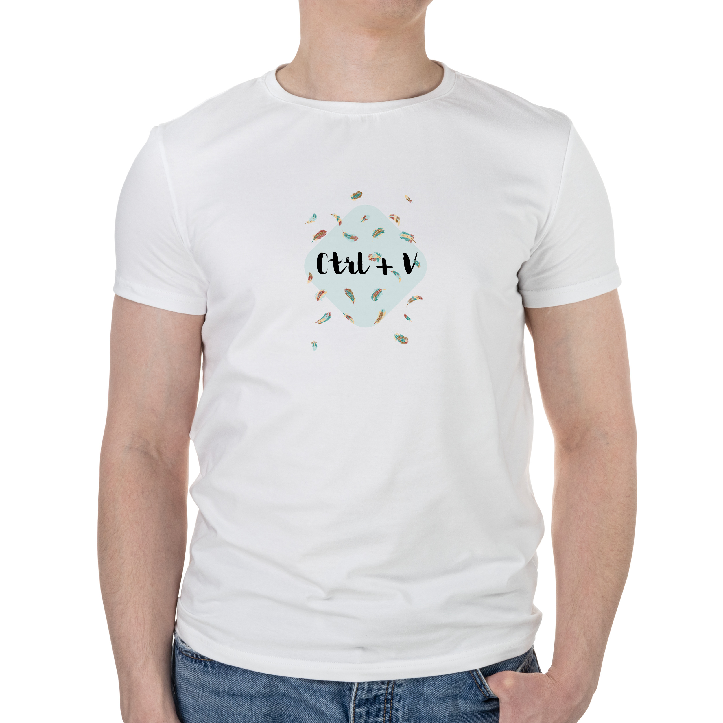 Футболка чоловіча біла бавовна/еластан А4 розміру Ctrl+v XXL - фото 1 - Футболки