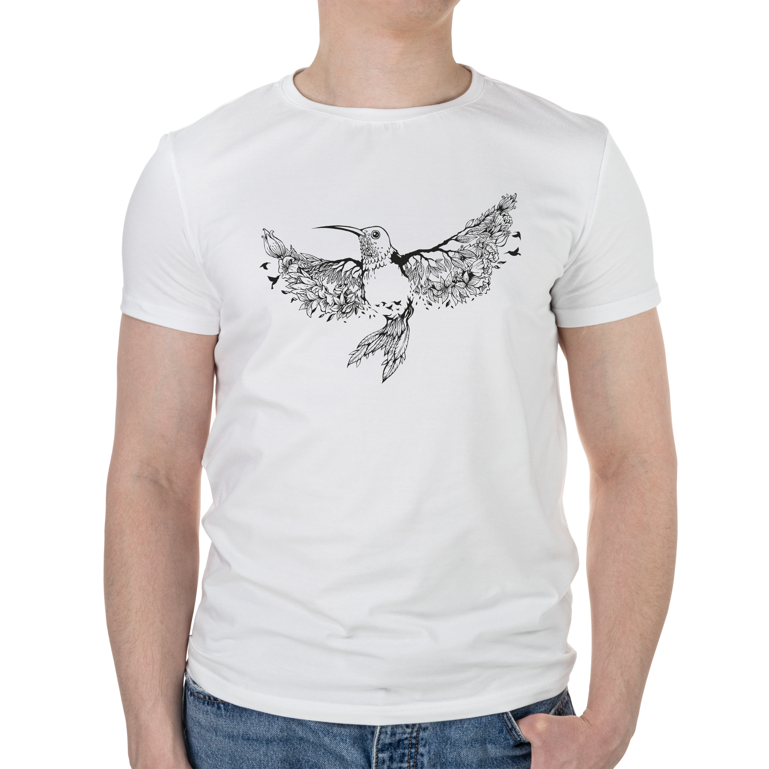 Футболка чоловіча біла бавовна/еластан А4 розміру Dark hummingbird XL - фото 1 - Футболки