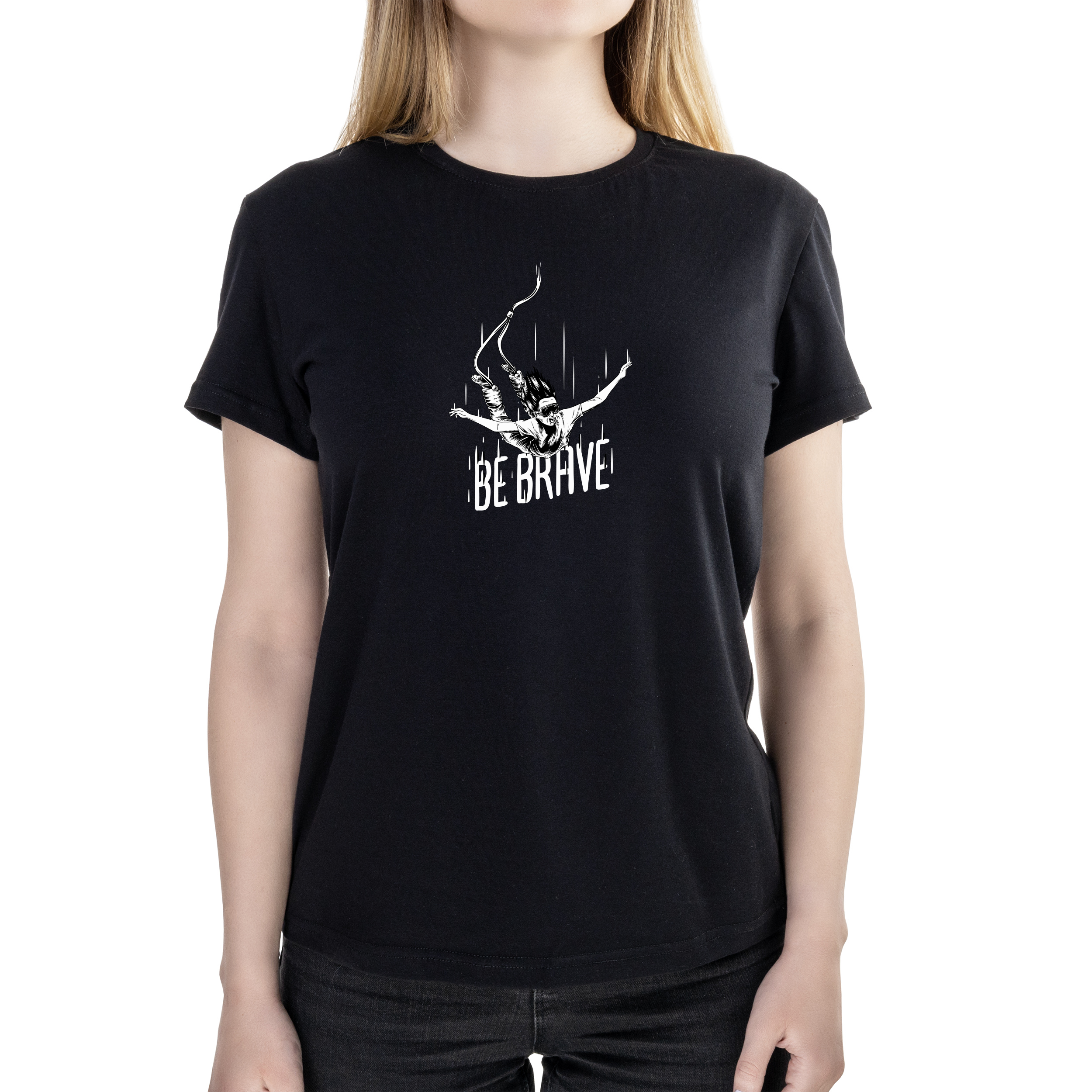Футболка женская полуприталённая черная хлопок/эластан А4 размера light be brave L - фото 1 - Футболки