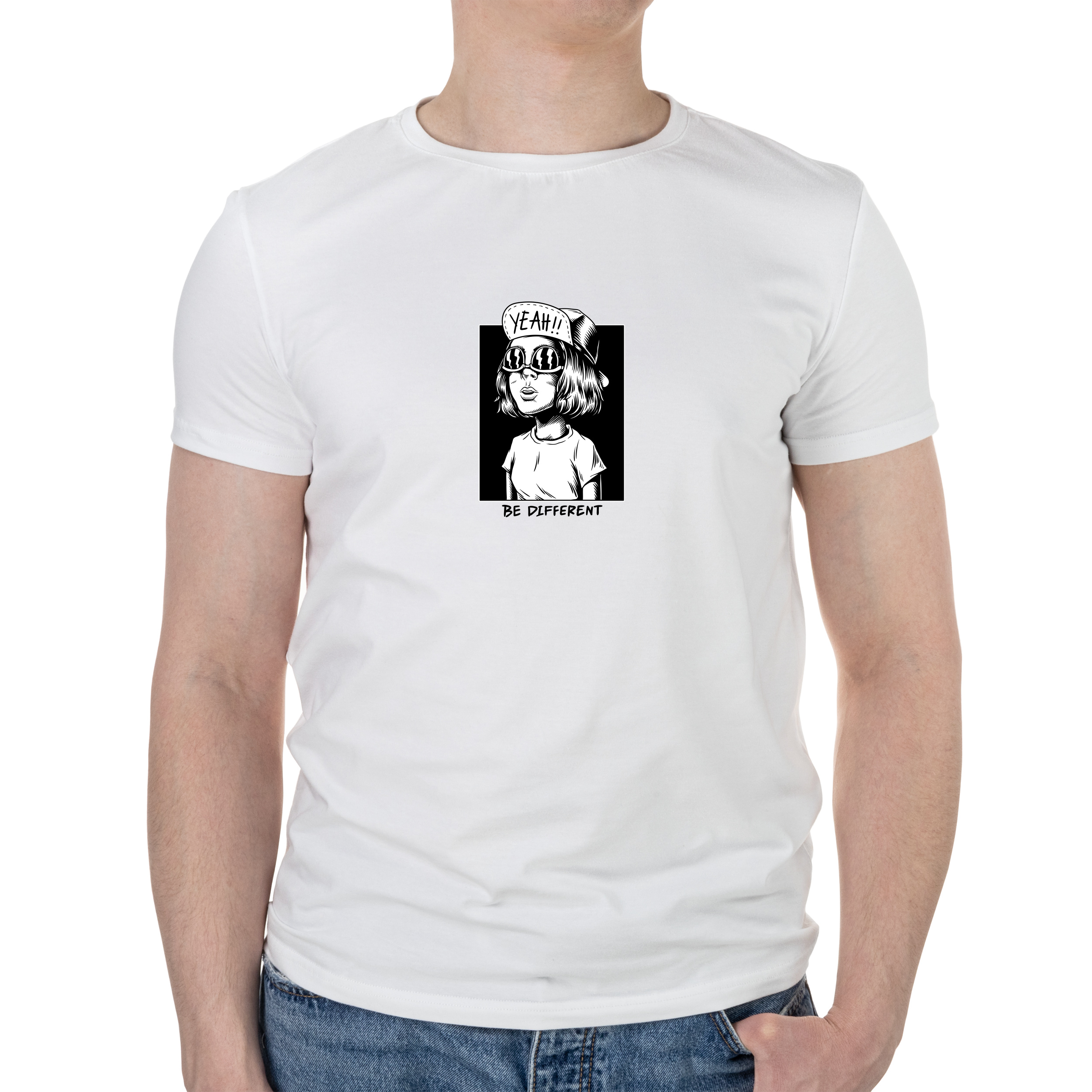Футболка мужская белая хлопок/эластан А4 размера Yeah!!! Be different XXL - фото 1 Футболка мужская белая хлопок/эластан А4 размера Yeah!!! Be different XXL - фото 1 - Футболки