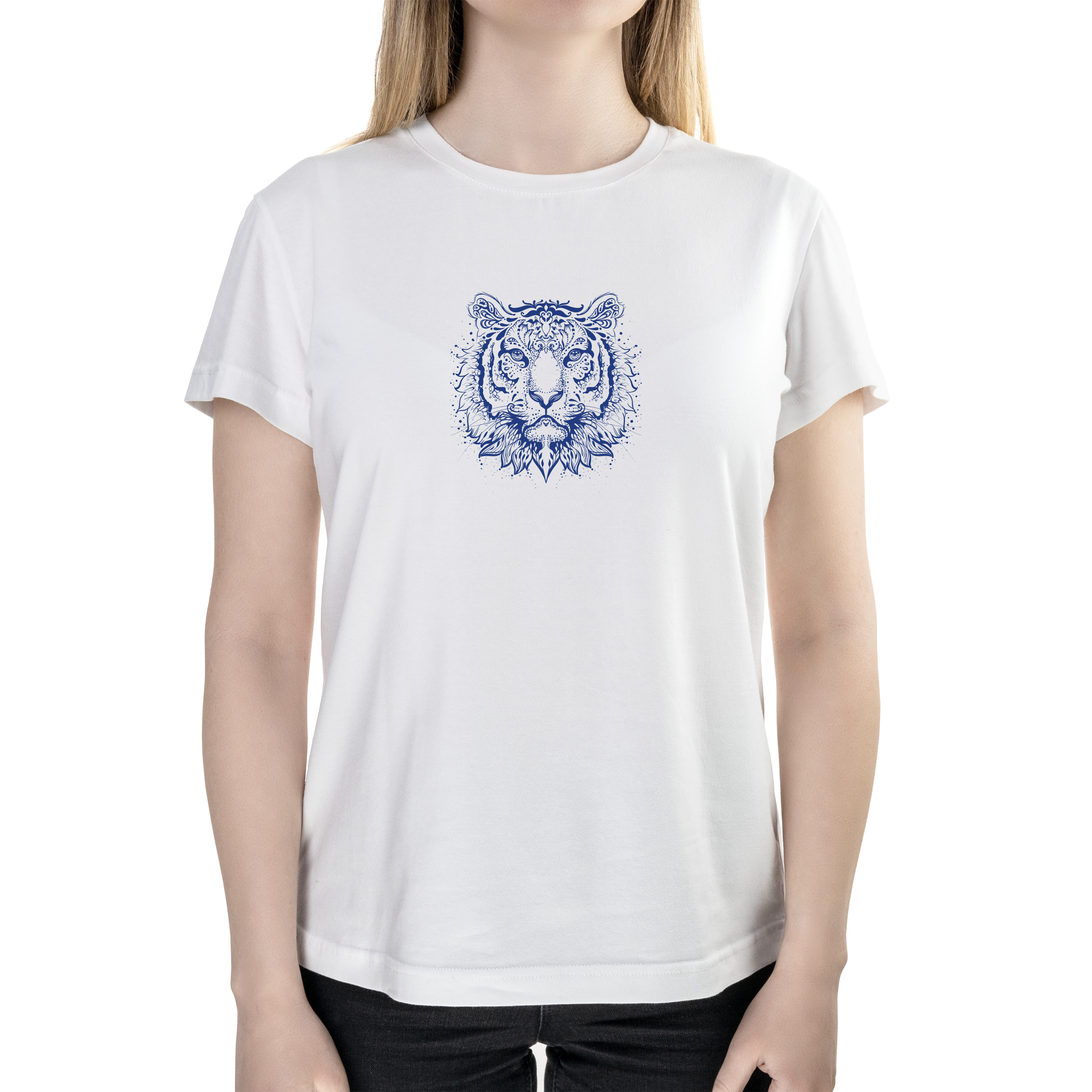 Футболка женская полуприталённая белая хлопок/эластан А4 размера blue tiger XS - фото 1 Футболка женская полуприталённая белая хлопок/эластан А4 размера blue tiger XS - фото 1 - Футболки