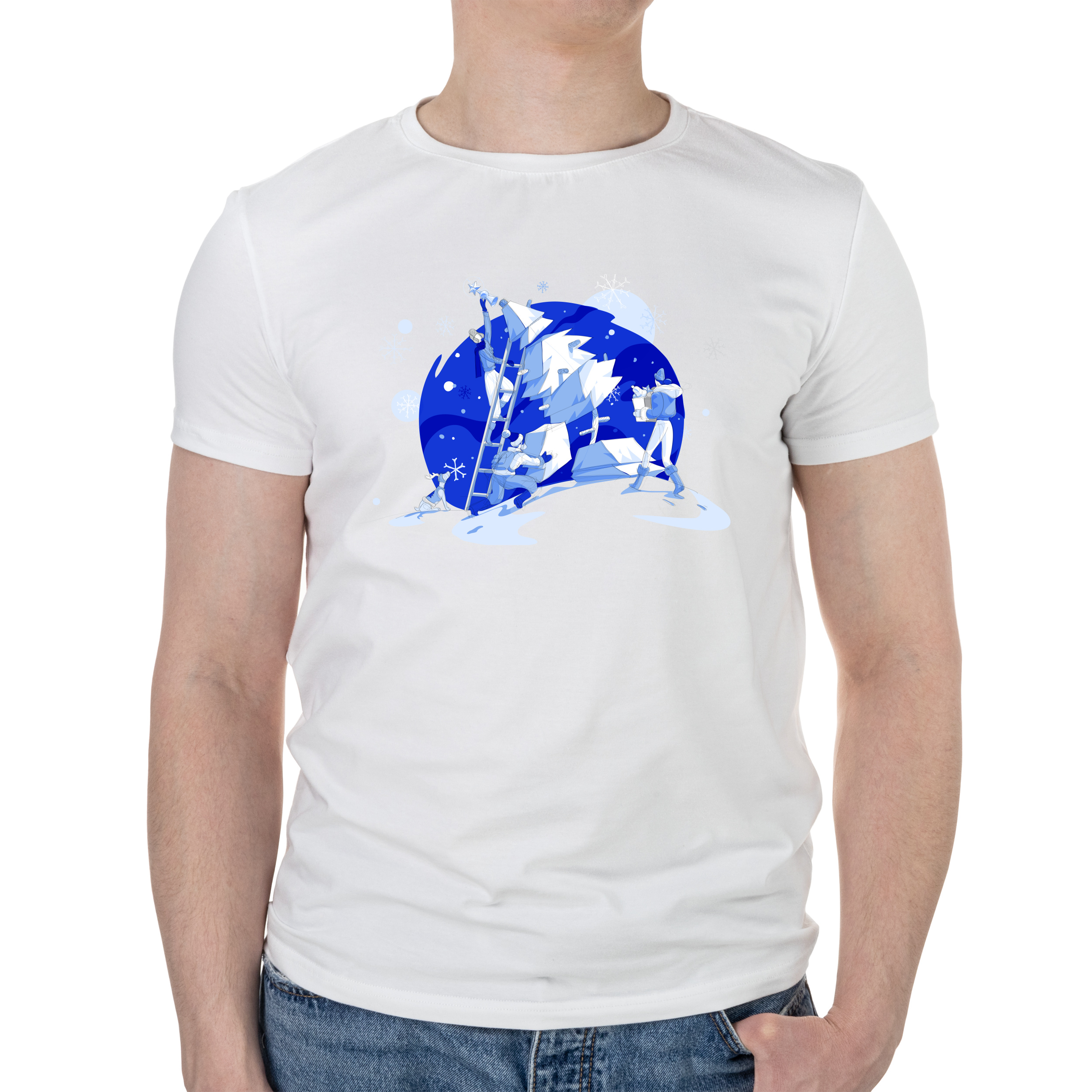 Футболка мужская белая хлопок/эластан А4 размера Winter Christmas XL - фото 1 - Футболки