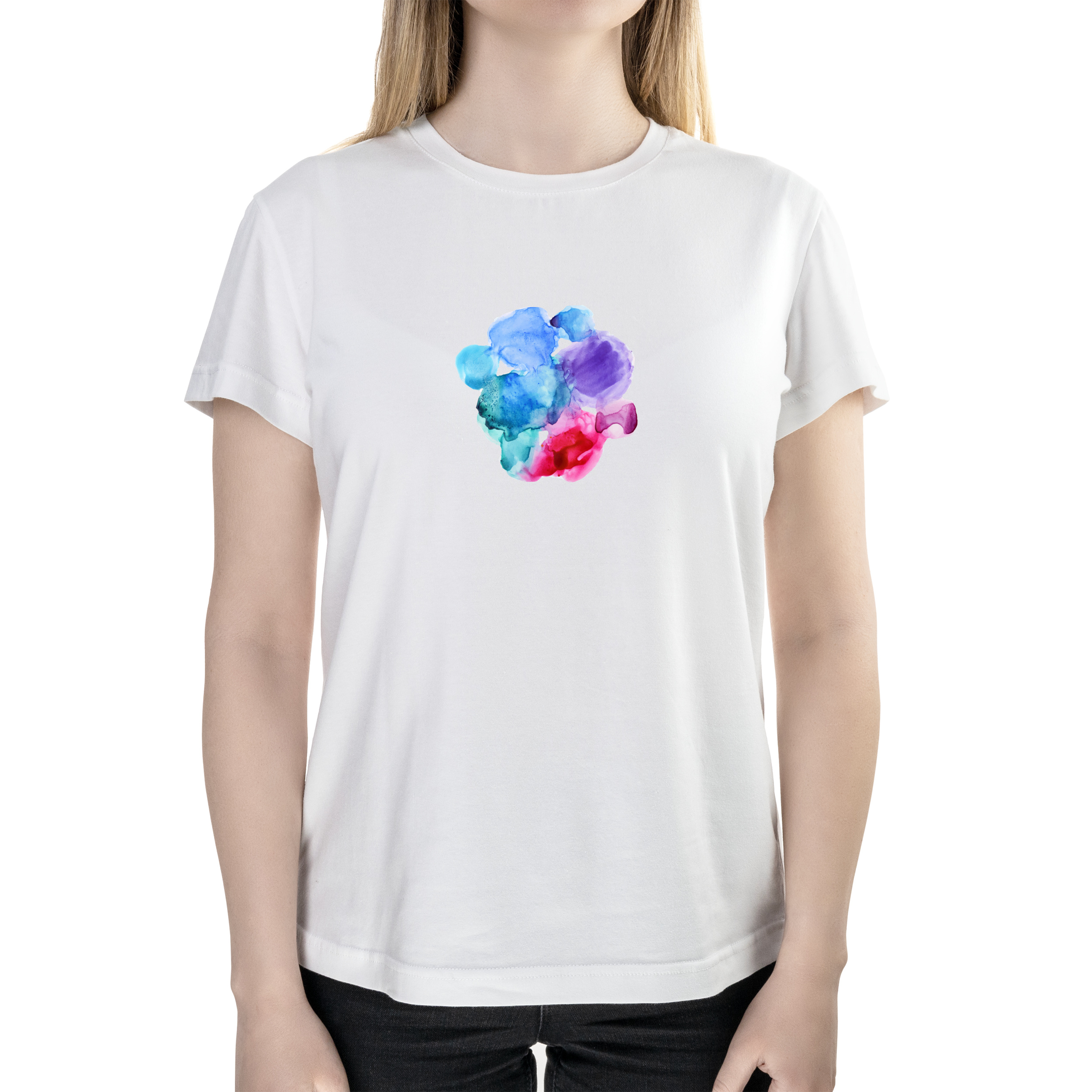 Футболка женская полуприталённая белая хлопок/эластан А4 размера Color spot M - фото 1 - Футболки