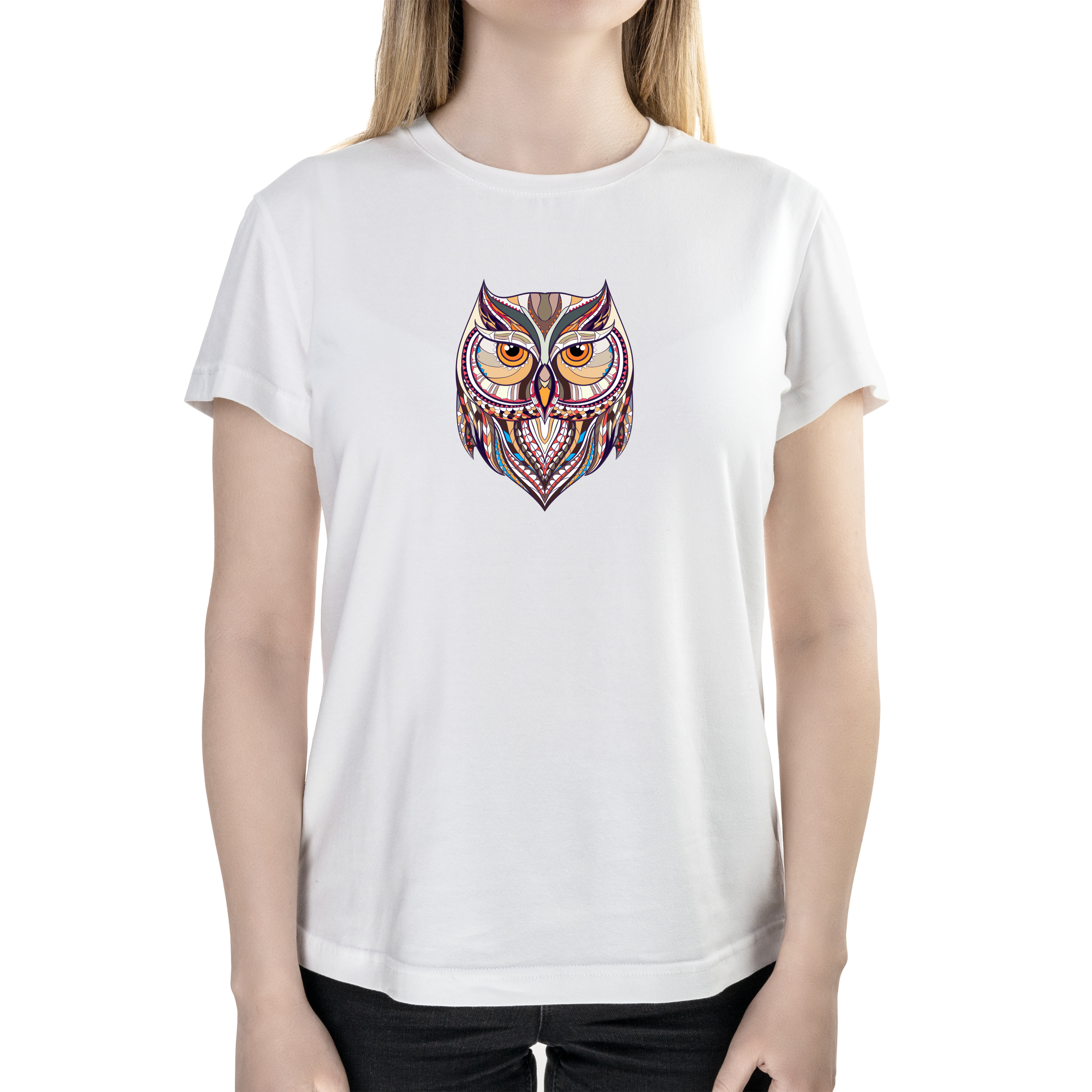 Футболка жіноча напівприталена біла бавовна/еластан А4 розміру Brown owl S - фото 1 - Футболки