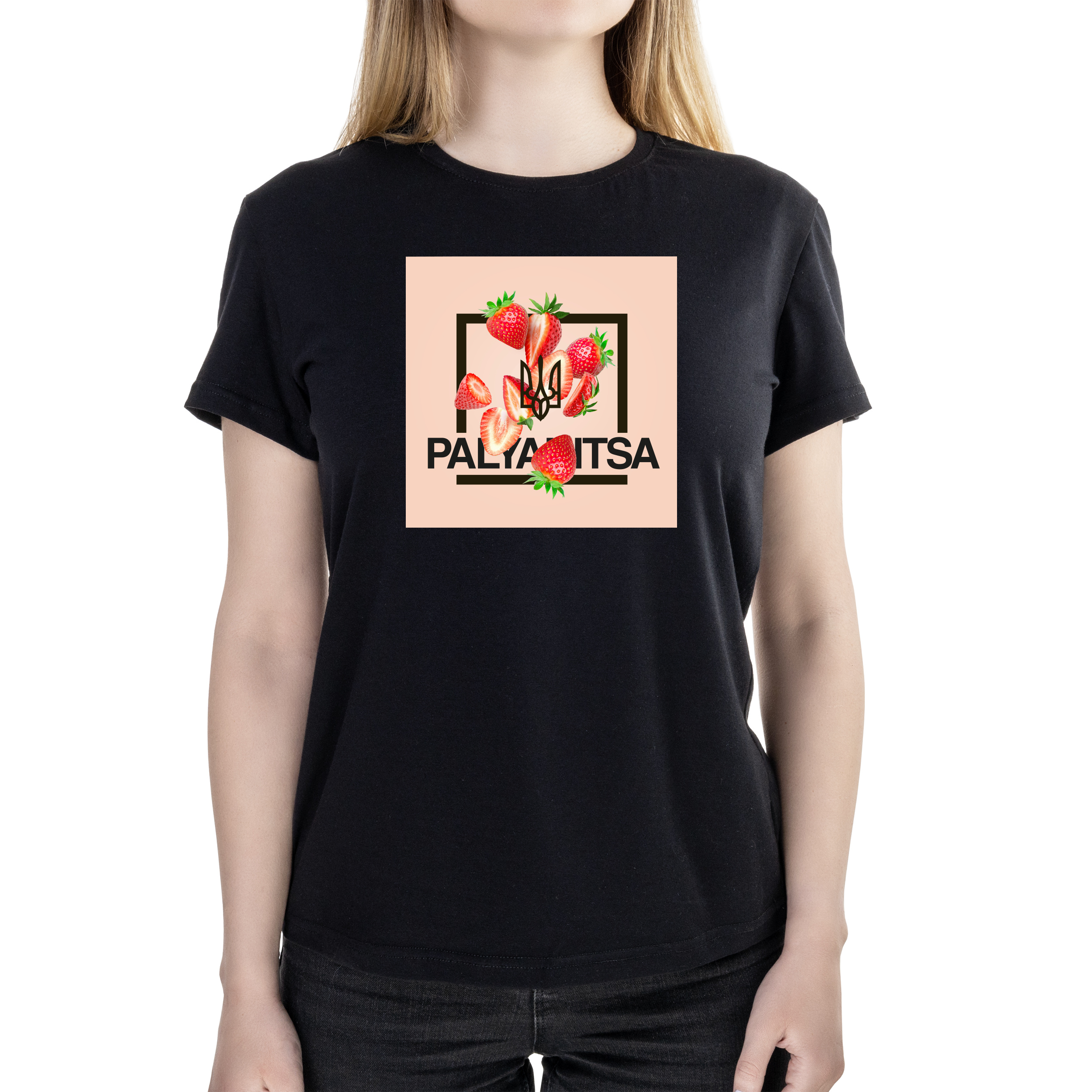 Футболка жіноча напівприталена чорна бавовна / еластан А4 розміру Palyanitsa L - фото 1 - Футболки