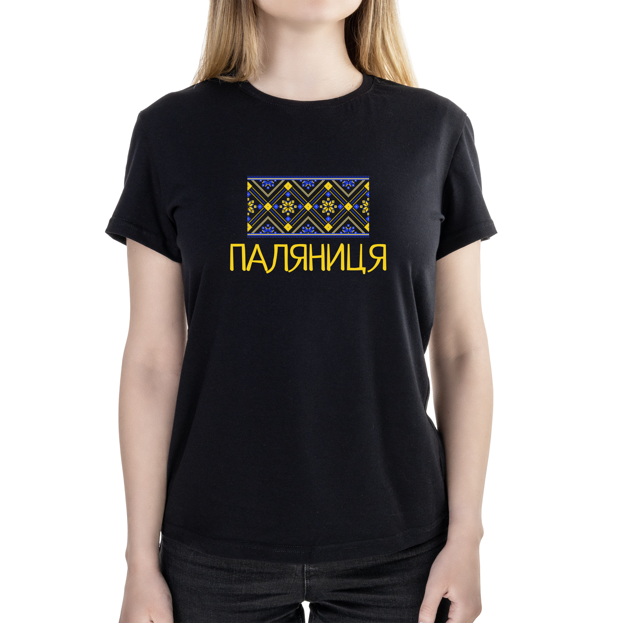 Футболка женская полуприталённая черная хлопок/эластан А4 размера Паляниця XS - фото 1 - Футболки