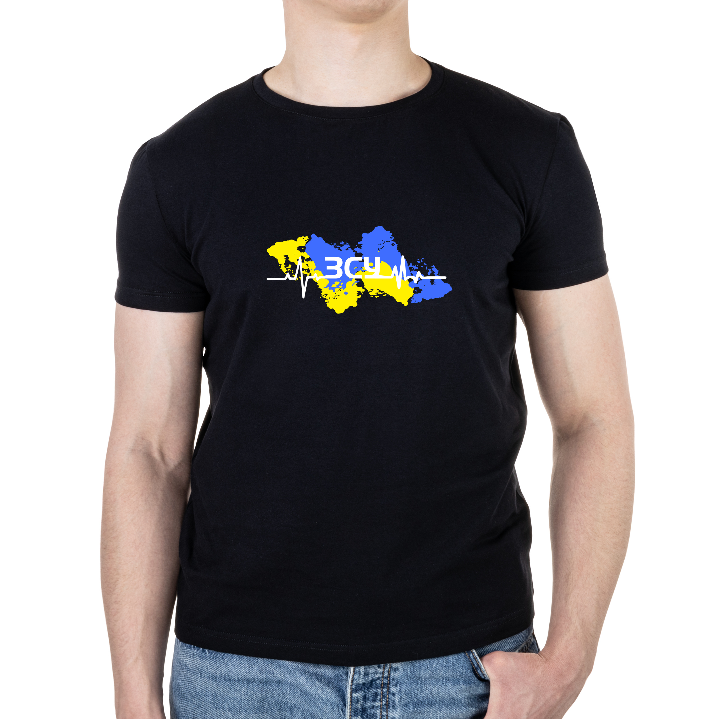 Футболка мужская черная хлопок/эластан А4 размера Збройні Сили України S - фото 1 - Футболки