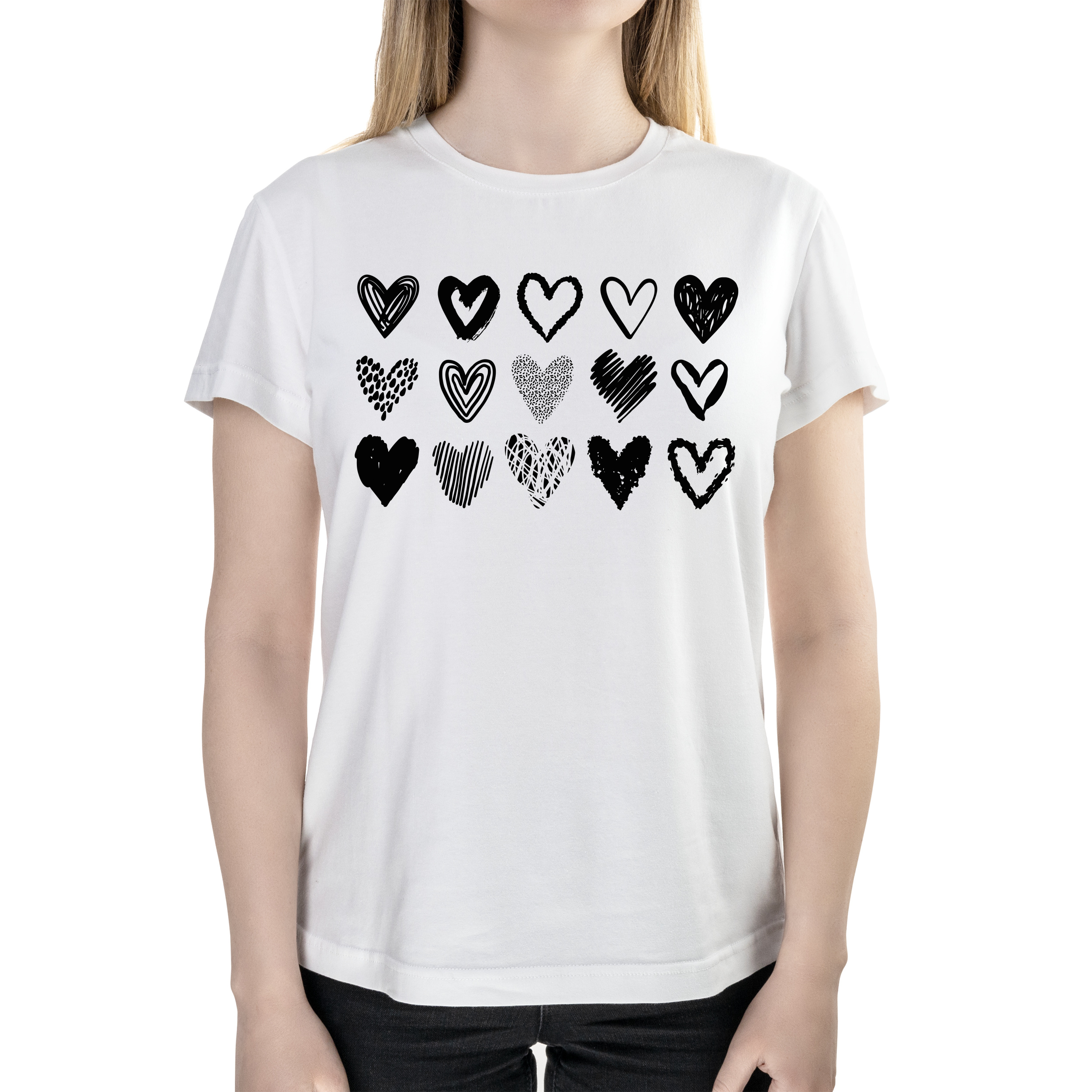 Футболка женская полуприталённая белая хлопок/эластан А4 размера Black hearts XXL - фото 1 - Футболки