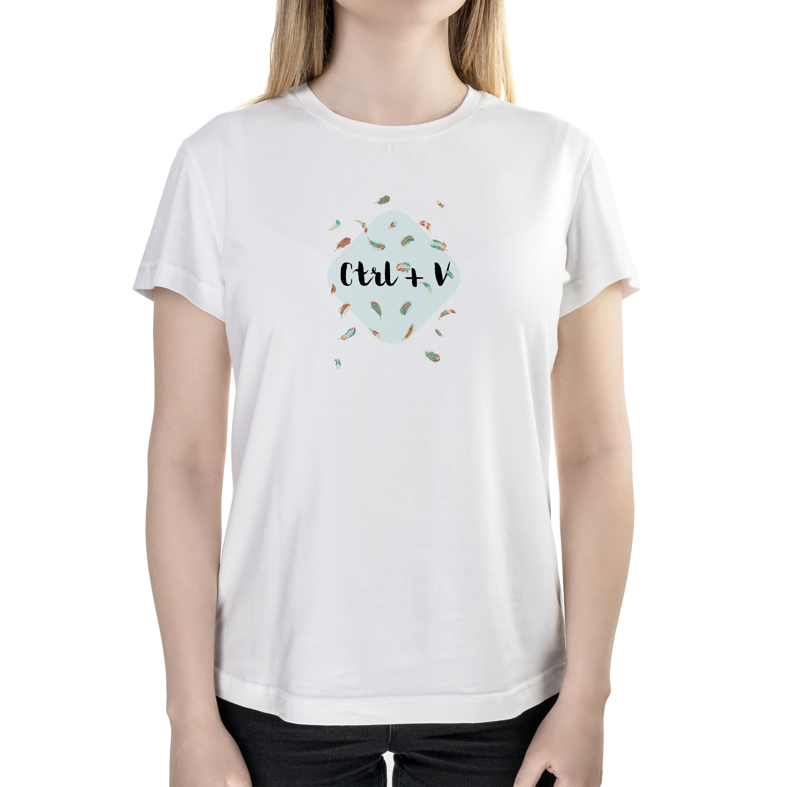 Футболка женская полуприталённая белая хлопок/эластан А4 размера Ctrl+v XXXL - фото 1 - Футболки