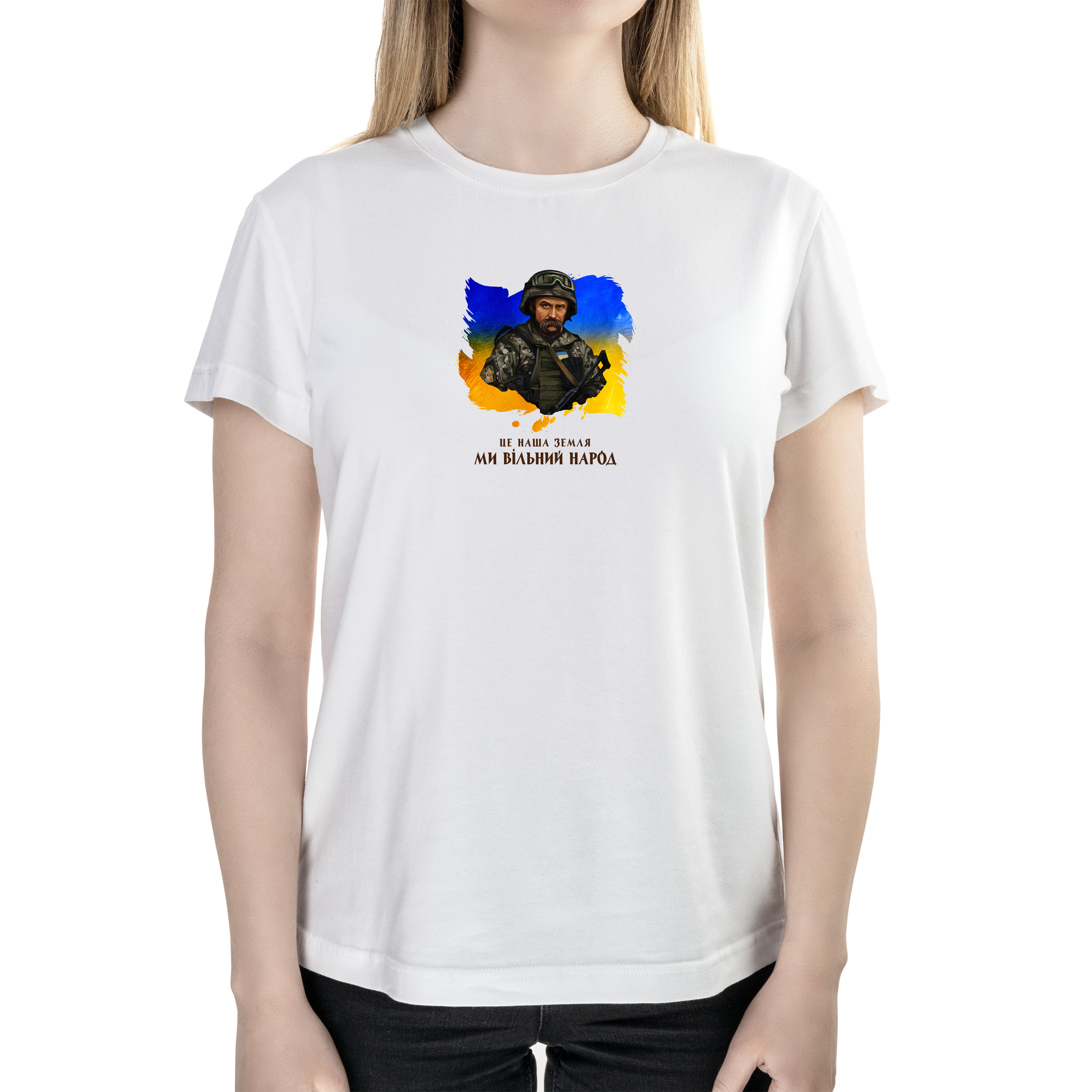 Футболка женская полуприталённая белая хлопок/эластан А4 размера Вільний народ XXL - фото 1 - Футболки
