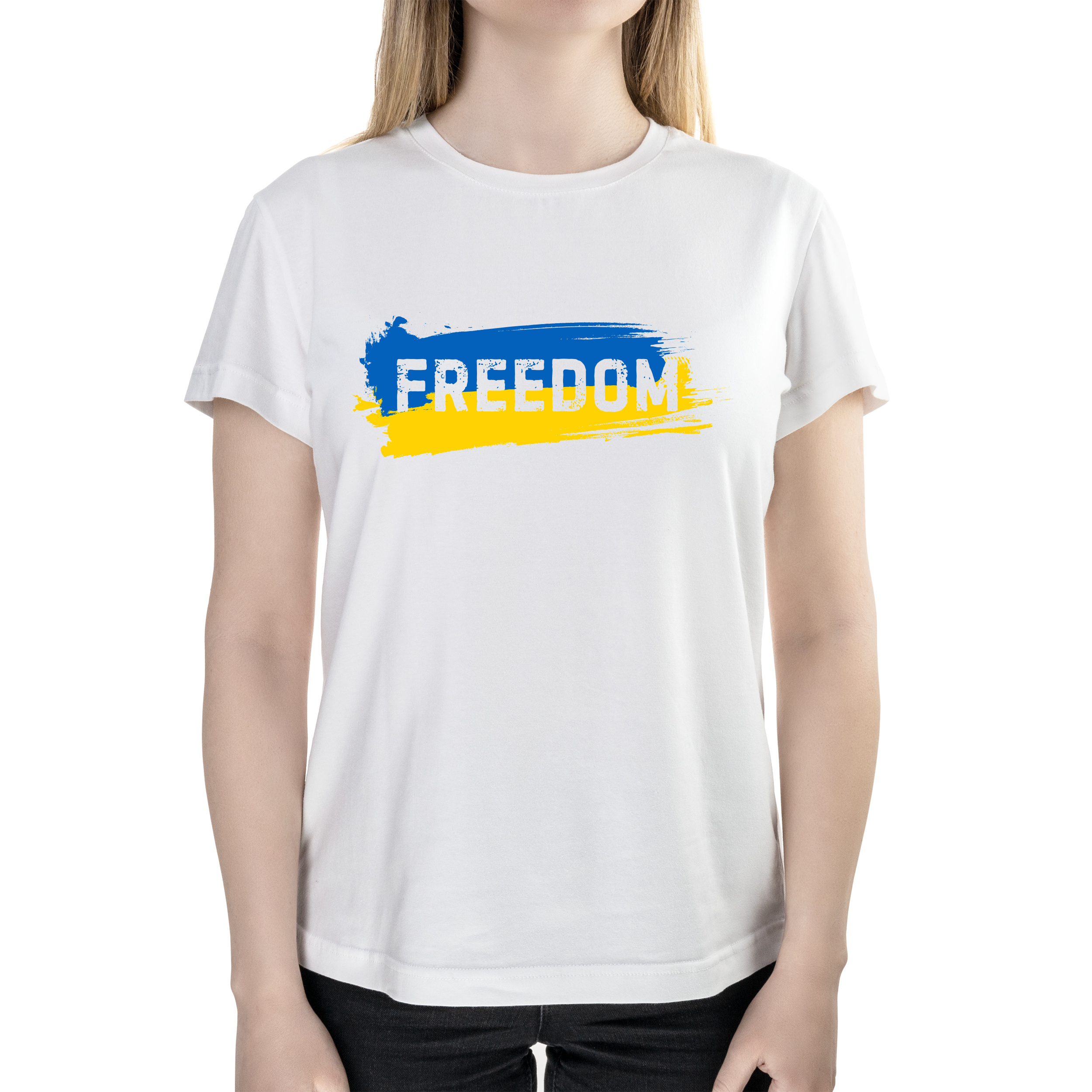 Футболка жіноча напівприталена біла бавовна/еластан А4 розміру Freedom XXL - фото 1 - Футболки