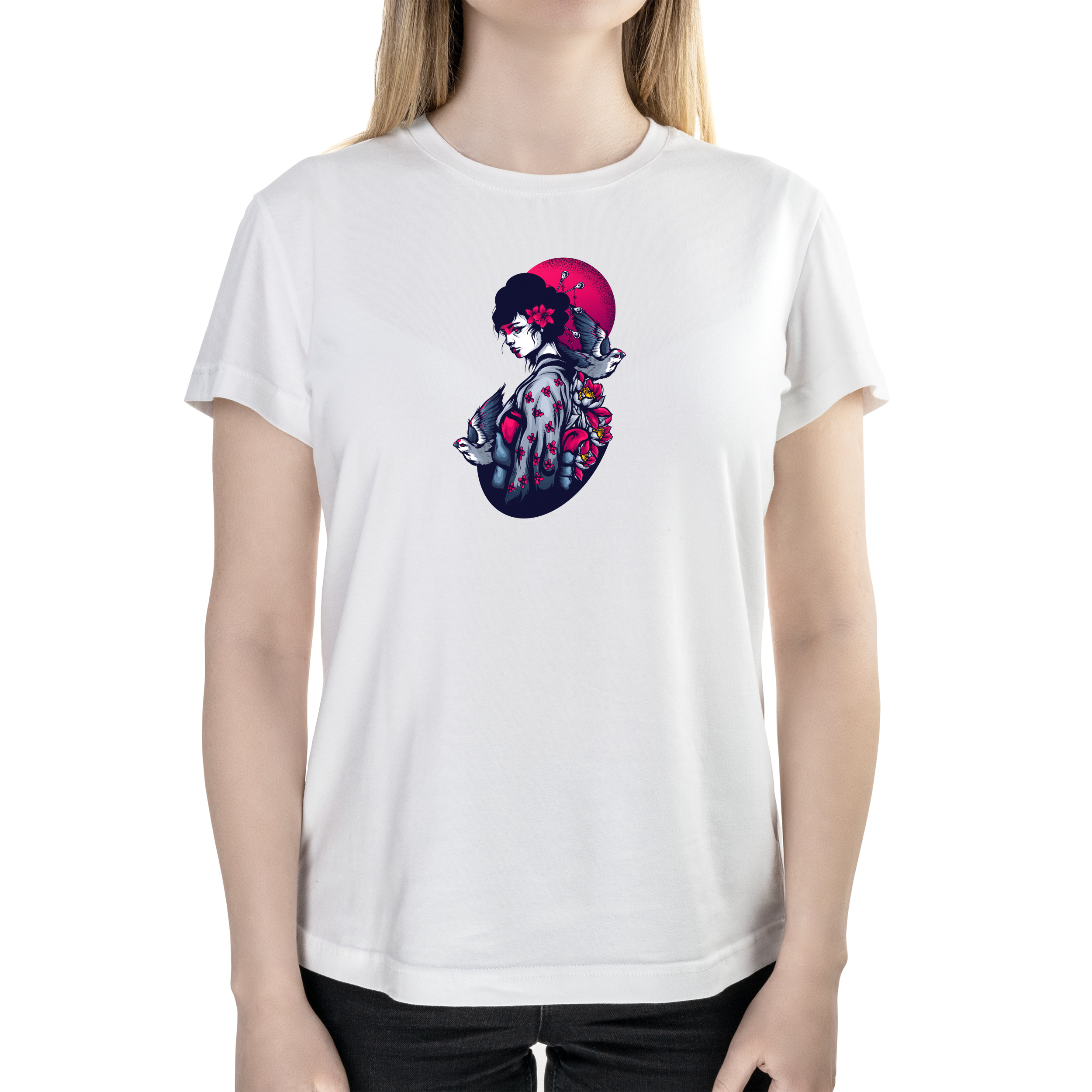 Футболка жіноча напівприталена біла бавовна/еластан А4 розміру Geisha XXL - фото 1 - Футболки