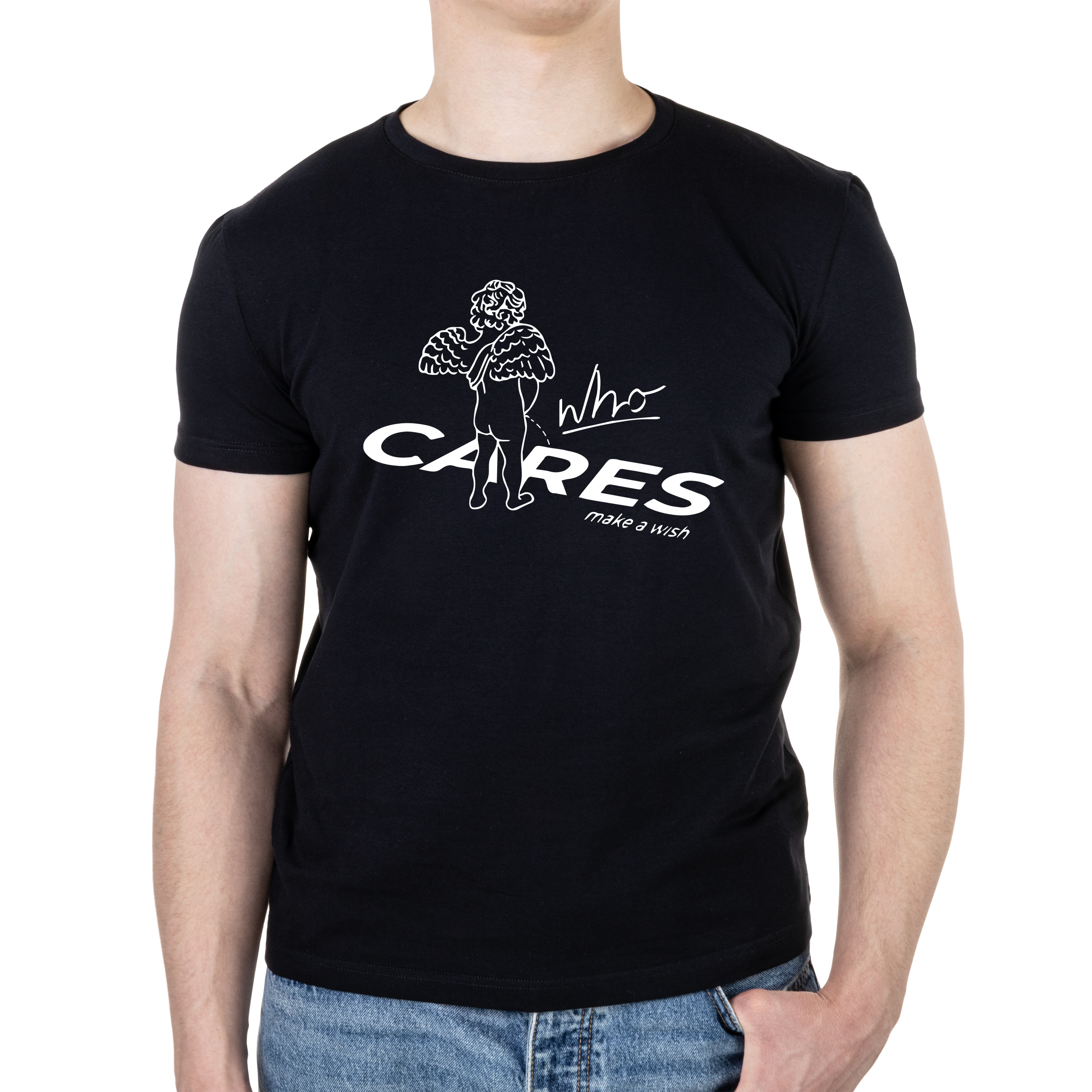 Футболка чоловіча чорна бавовна/еластан А4 розміру Who cares XXXL - фото 1 - Футболки