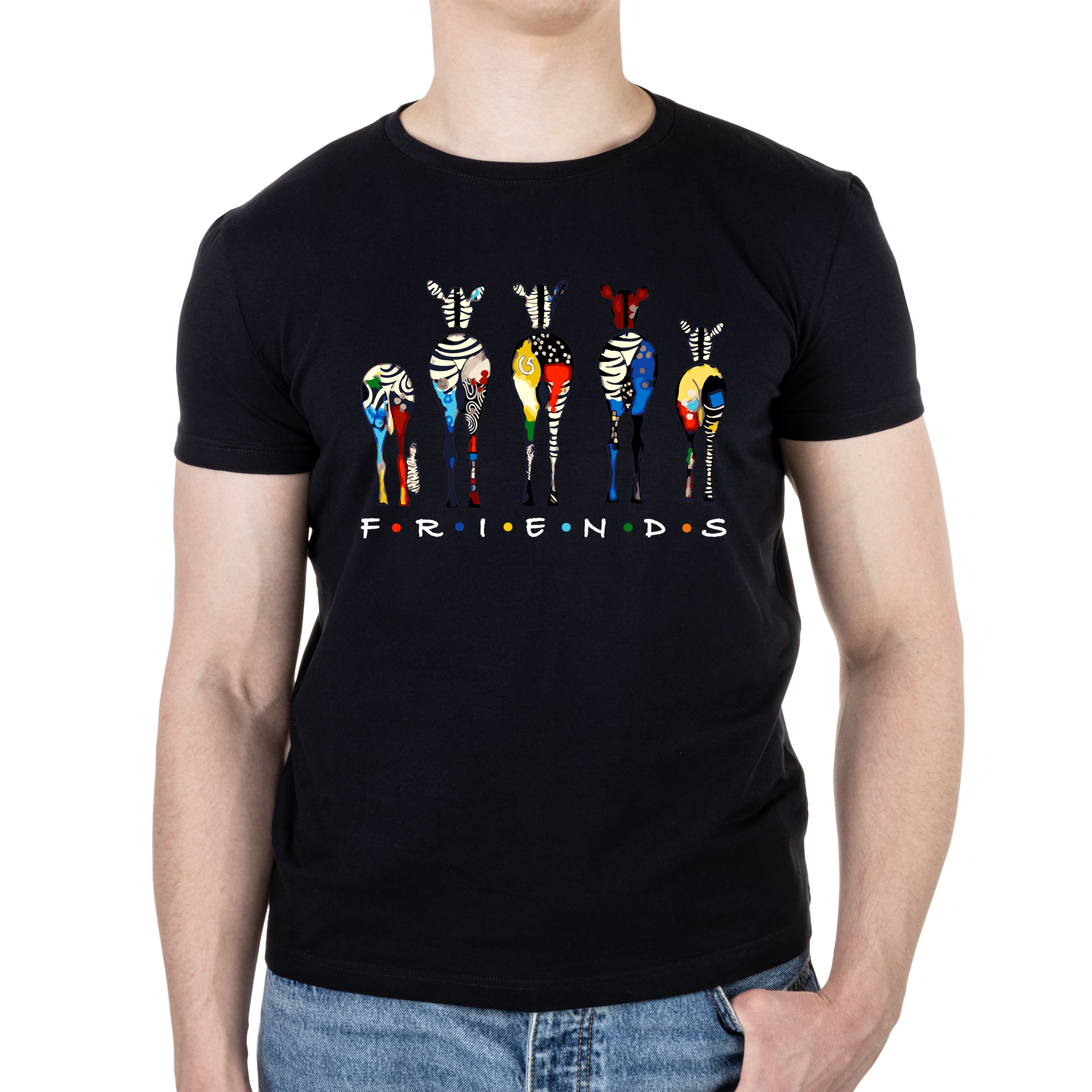 Футболка чоловіча чорна бавовна/еластан А4 розміру Friends XXXL - фото 1 - Футболки