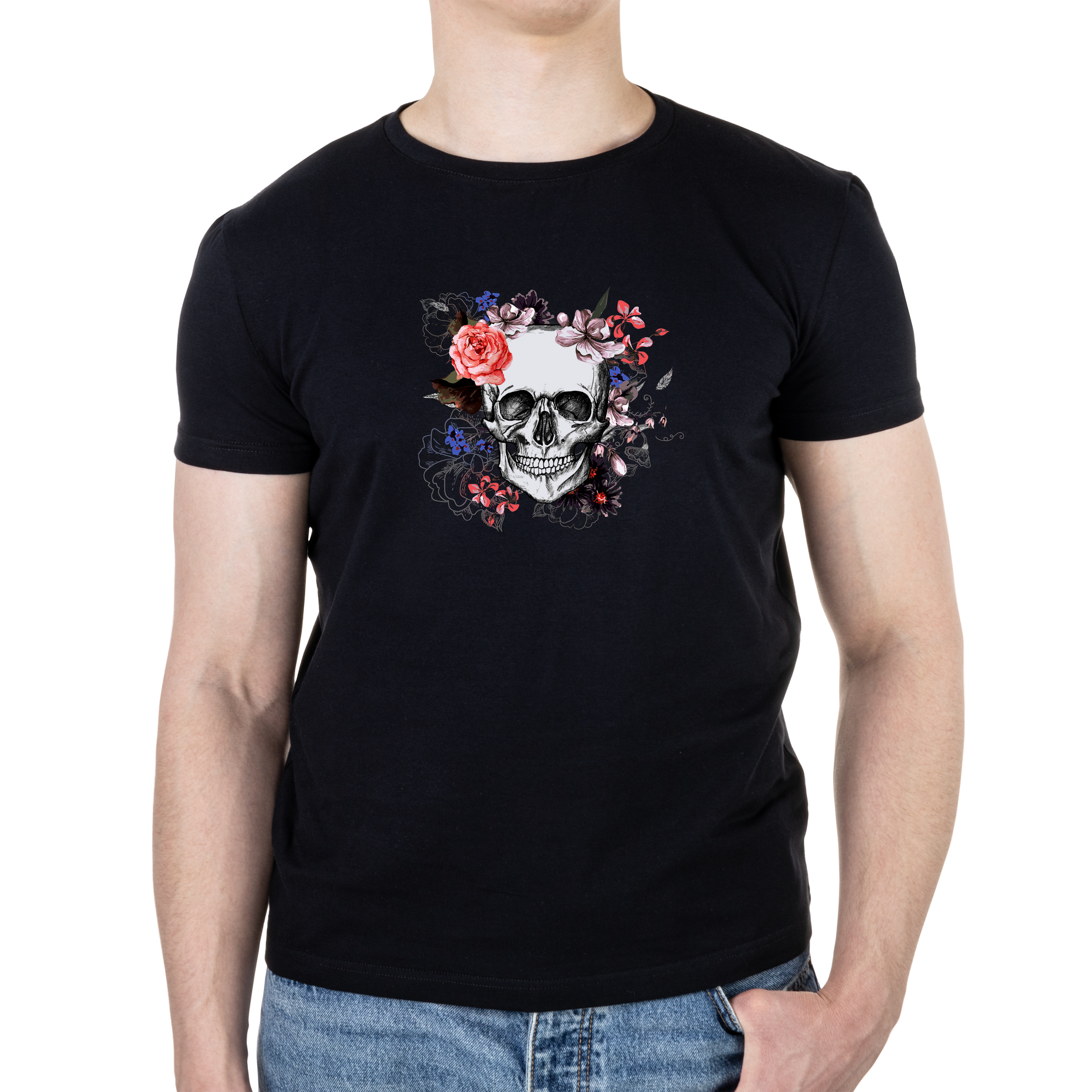 Футболка мужская черная хлопок/эластан А4 размера Skull XXXL - фото 1 - Футболки