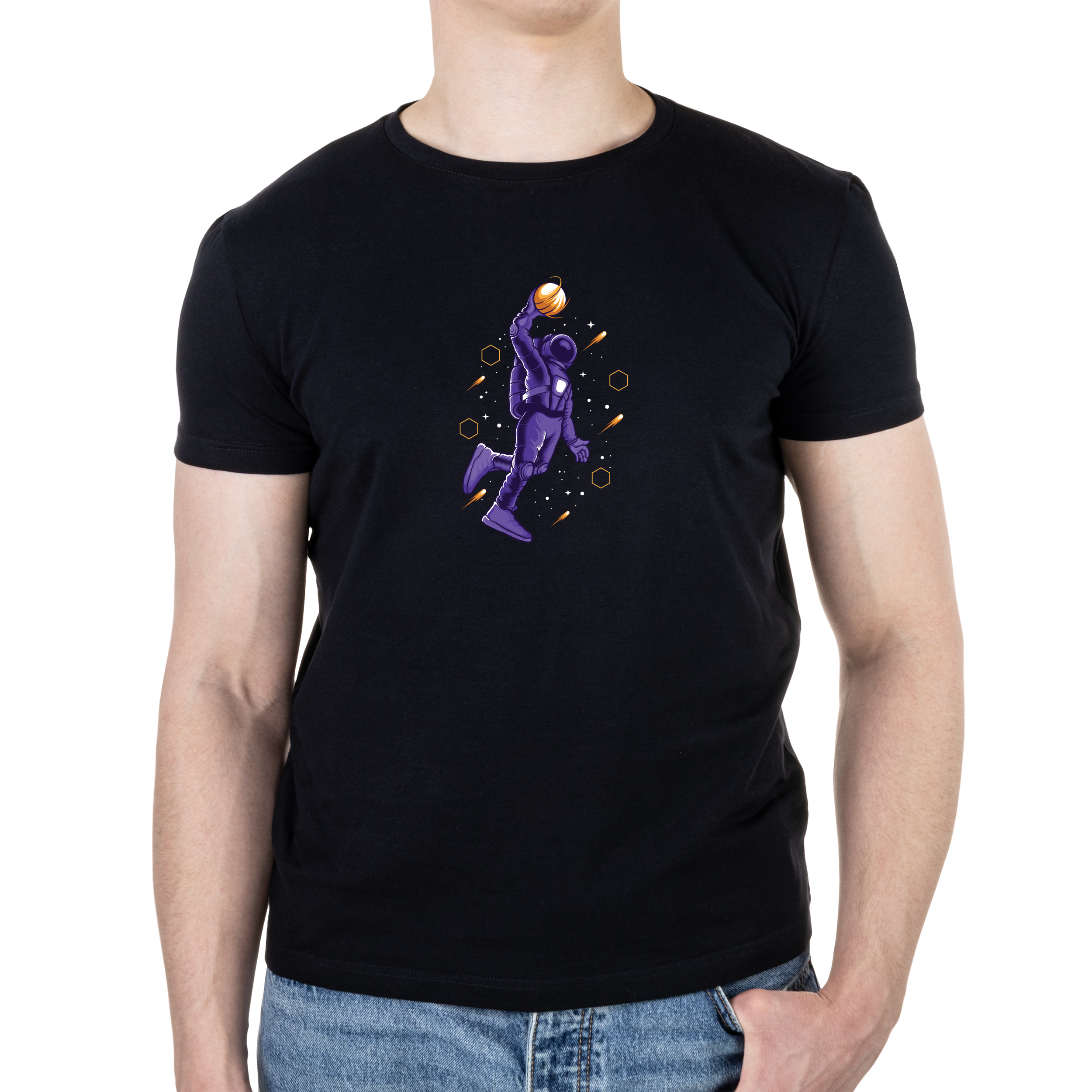 Футболка мужская черная хлопок/эластан А4 размера Astro basketball XXXL - фото 1 - Футболки