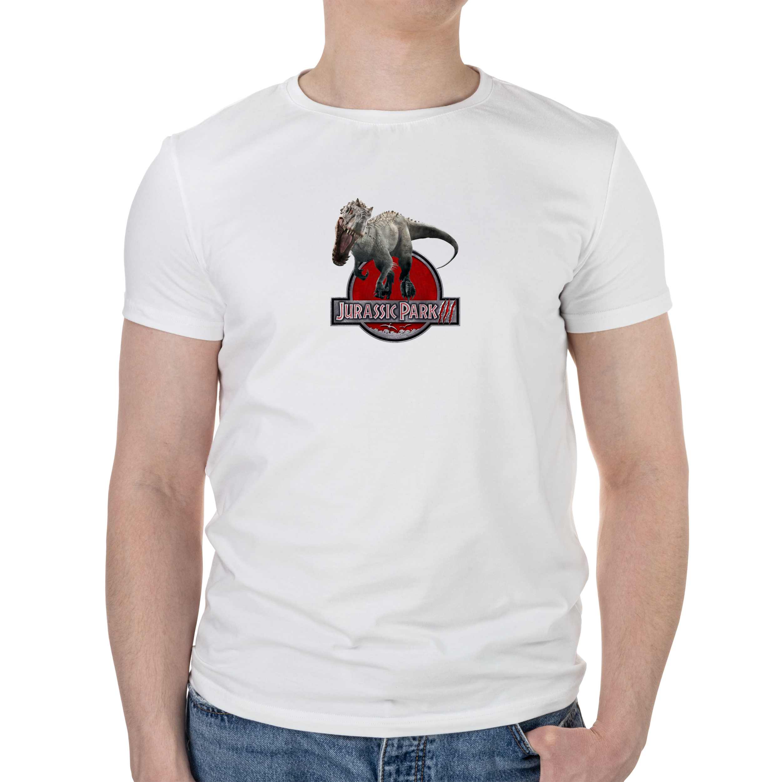 Футболка чоловіча біла бавовна/еластан А4 розміру Jurassic Park XXXL - фото 1 - Футболки