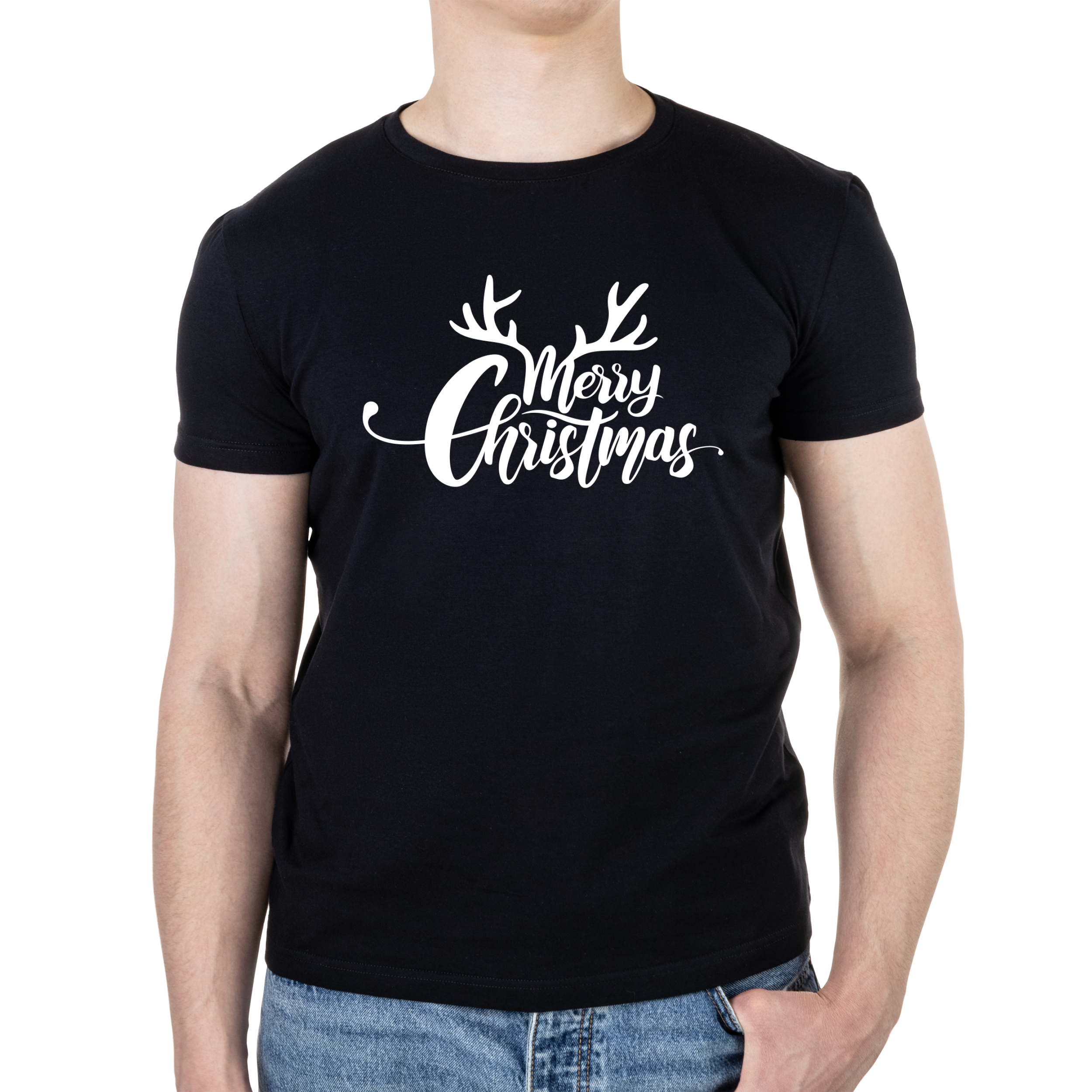 Футболка мужская черная хлопок/эластан А4 размера Mery Christmas XXXL - фото 1 - Футболки
