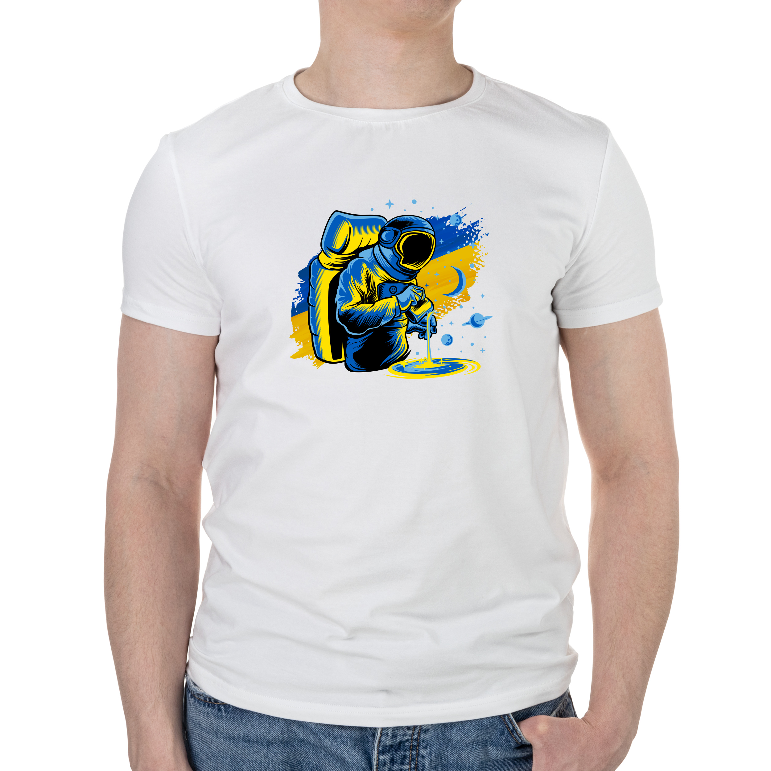 Футболка чоловіча біла бавовна/еластан А4 розміру Ukrainian universe XXL - фото 1 - Футболки