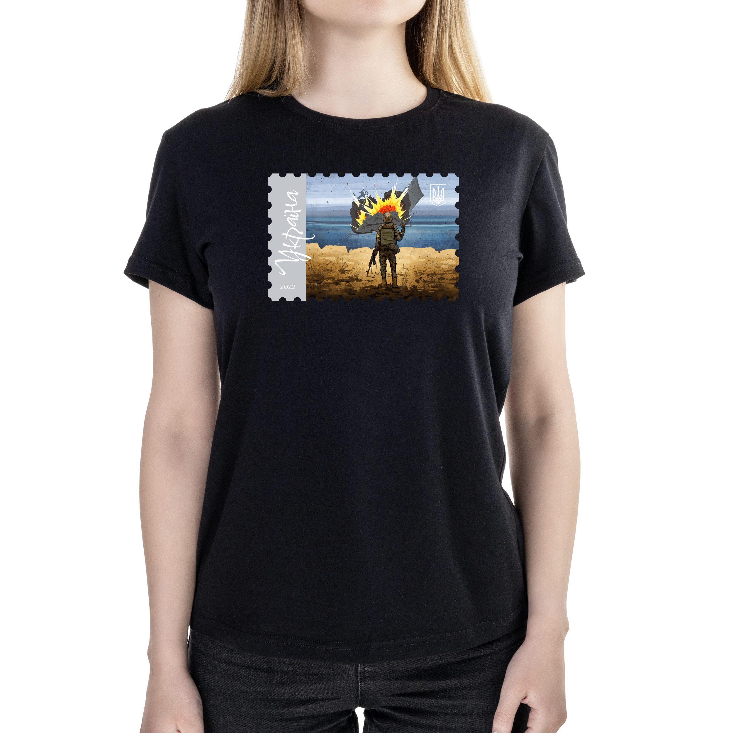 Футболка женская полуприталённая черная хлопок/эластан А4 размера Марка "Русский военный корабль" XXXL - фото 1 - Футболки