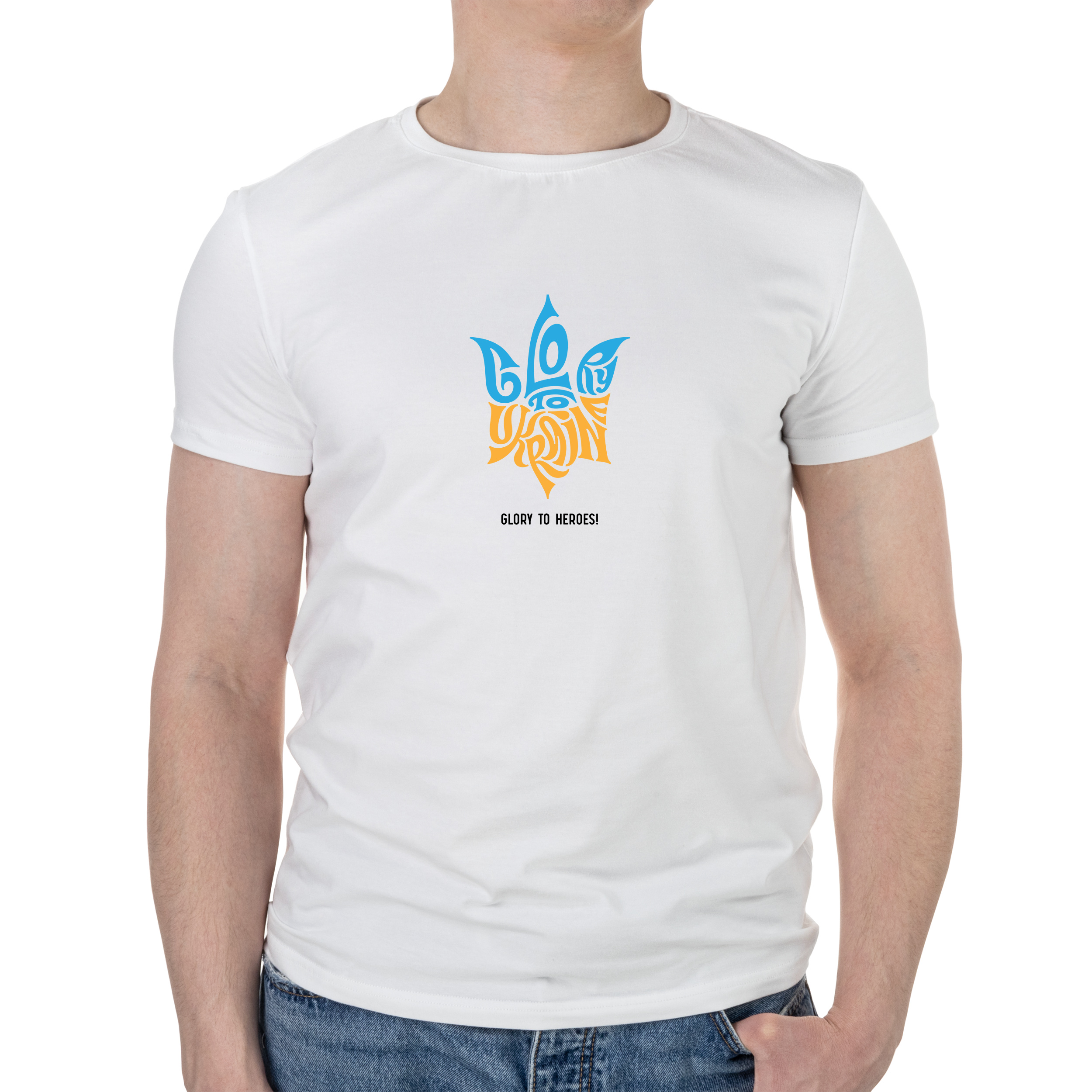 Футболка мужская белая хлопок/эластан А4 размера Glory to Ukraine XXL - фото 1 - Футболки